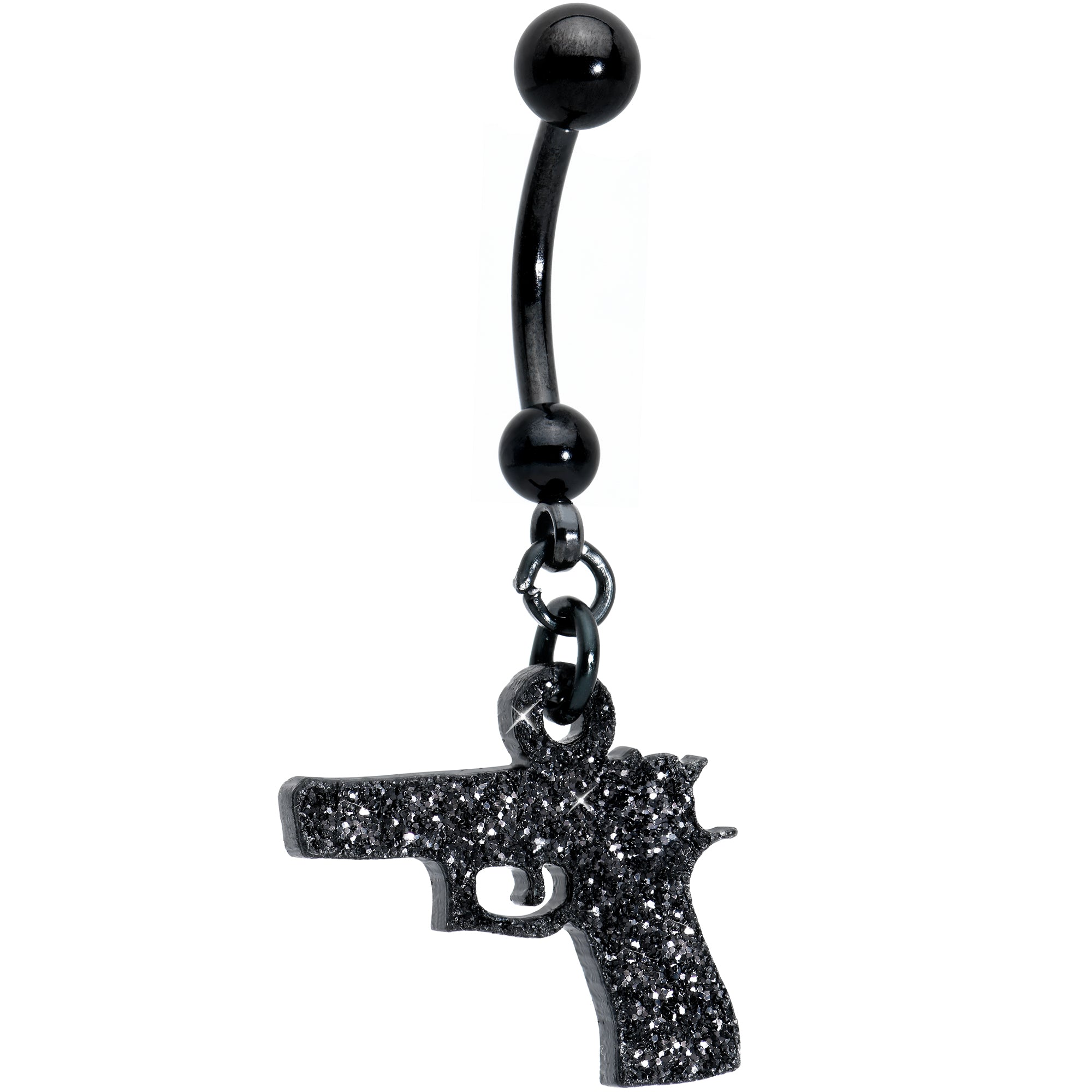 Jet Black Glitter Gun Dangle Stainless Steel Belly Ring stainless steel navel piercing
