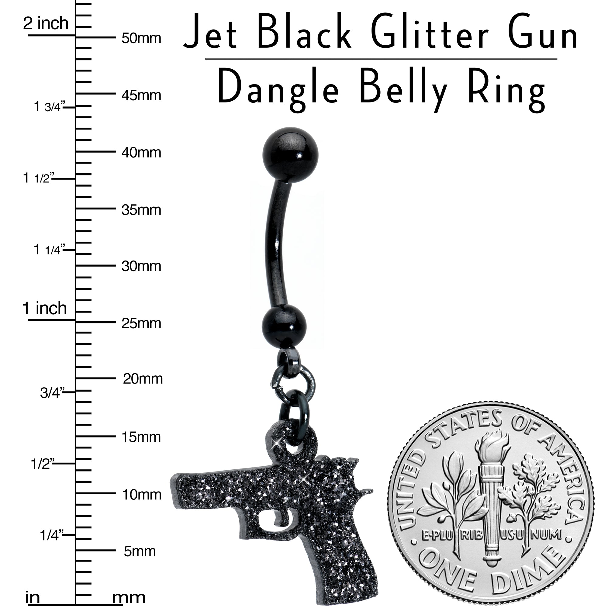 Jet Black Glitter Gun Dangle Belly Ring