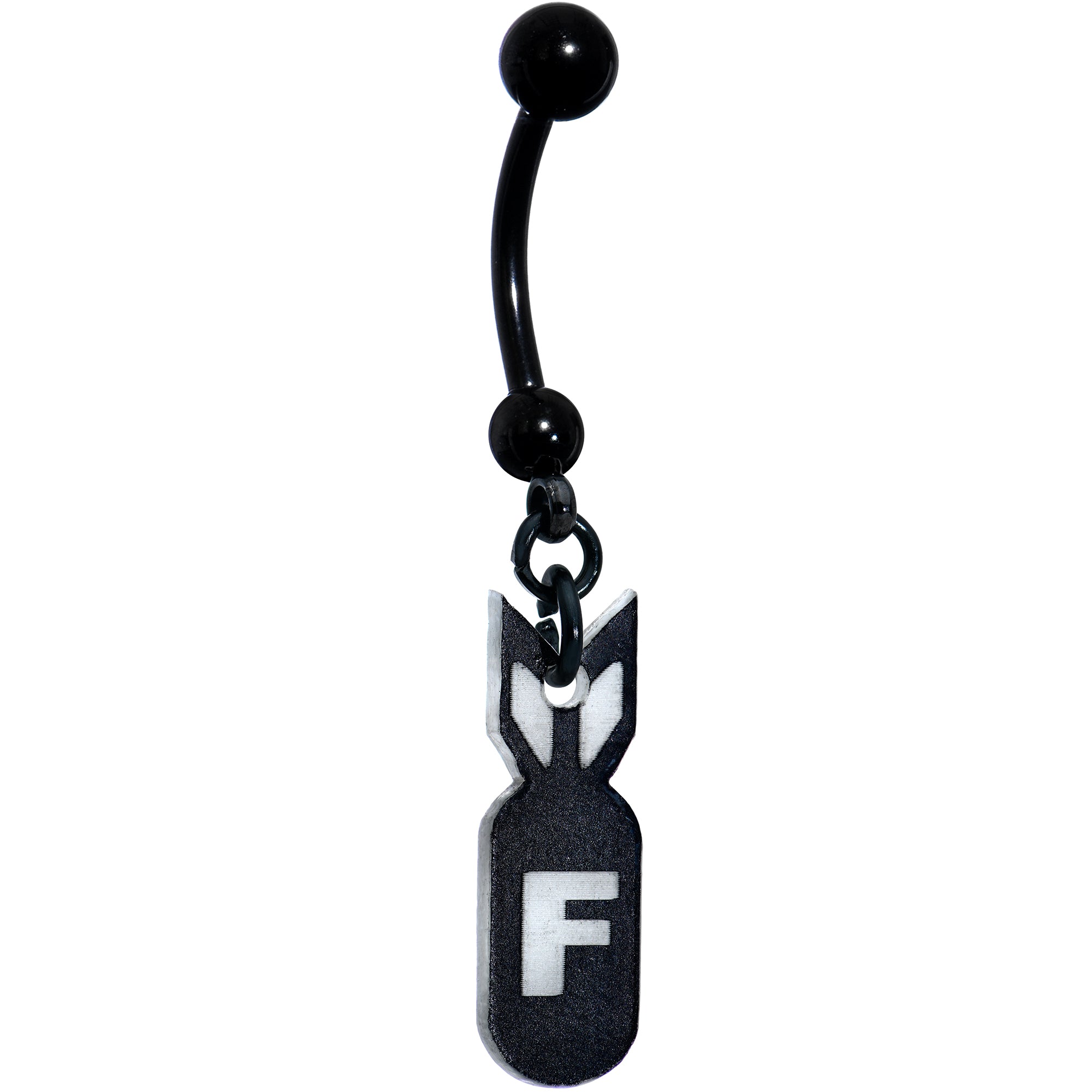 Black Glow in the Dark F Bomb Dangle Hypoallergenic Stainless Steel Belly Ring