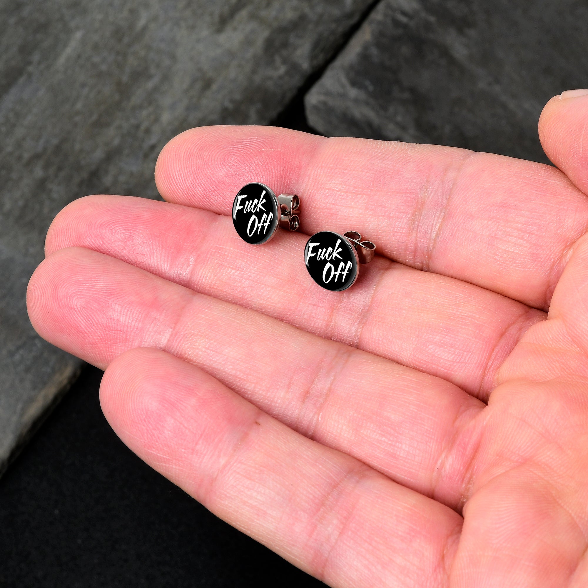 F*ck Off Stainless Steel Stud Earrings lightweight body jewelry