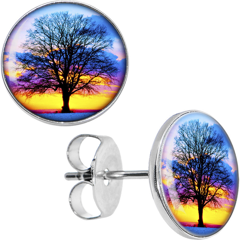 Sunset Tree Hypoallergenic Stainless Steel Stud Earrings