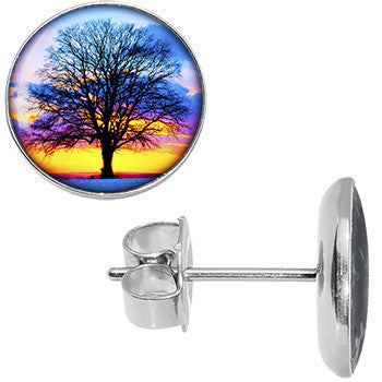 Sunset Tree Stainless Steel Stud Earrings lightweight body jewelry