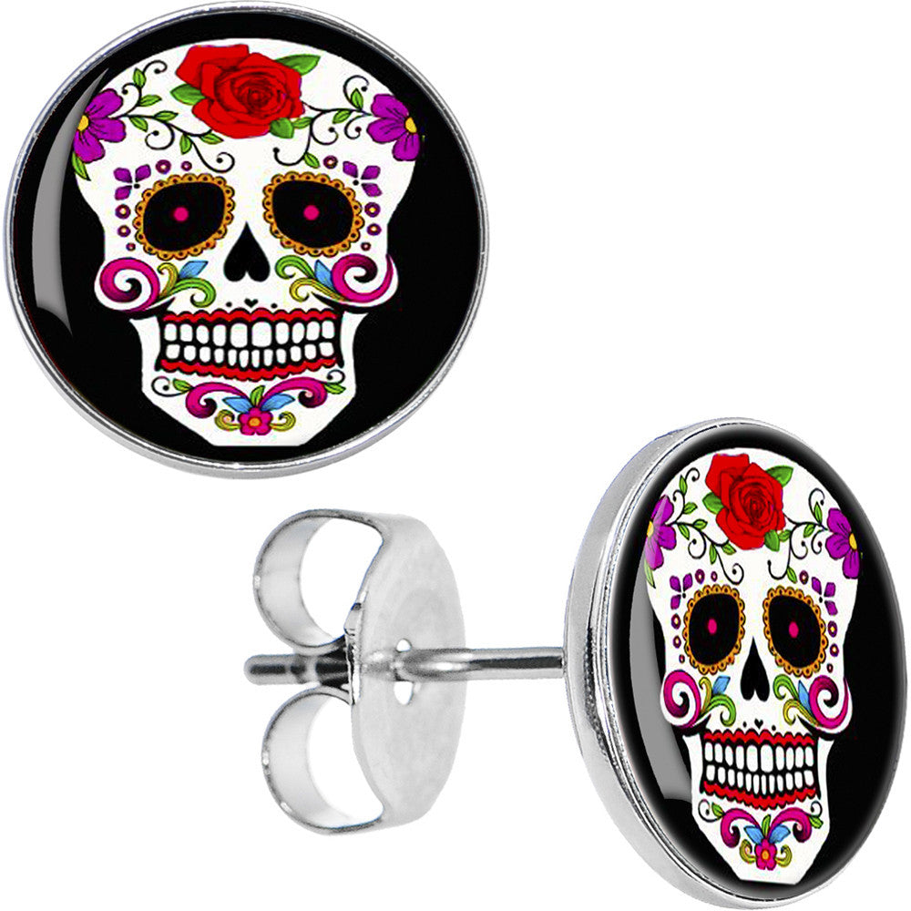 White Sugar Skull Hypoallergenic Stainless Steel Stud Earrings