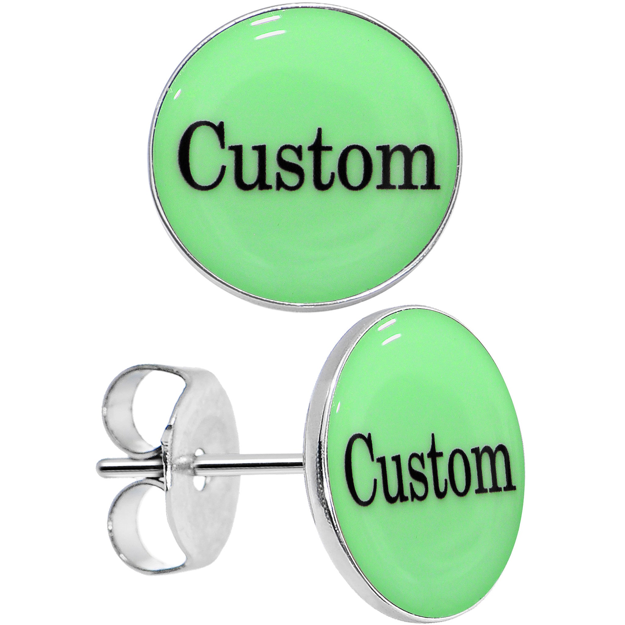 Custom Personalized Glow in the Dark Stainless Steel Stud Earrings custom design option