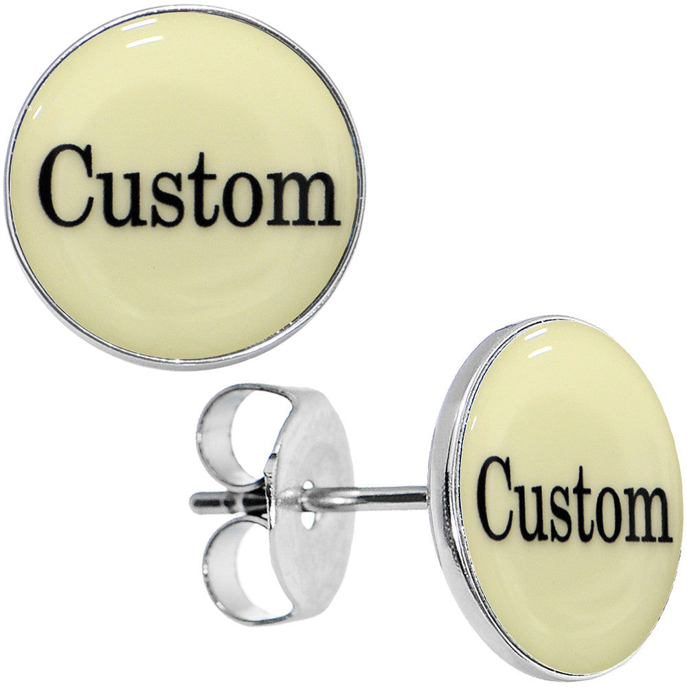 Custom Personalized Glow in the Dark Stainless Steel Stud Earrings handmade design