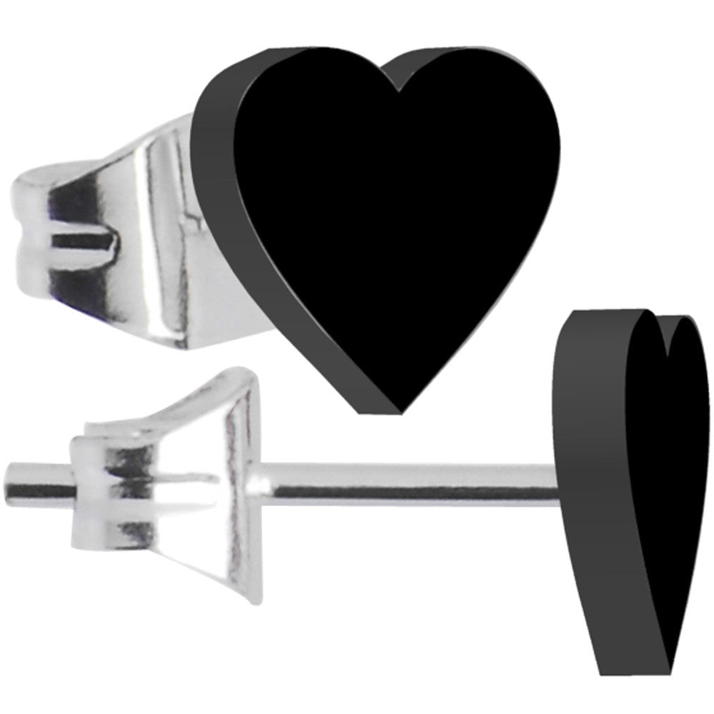 Black Acrylic Heart Hypoallergenic Stainless Steel Stud Earrings
