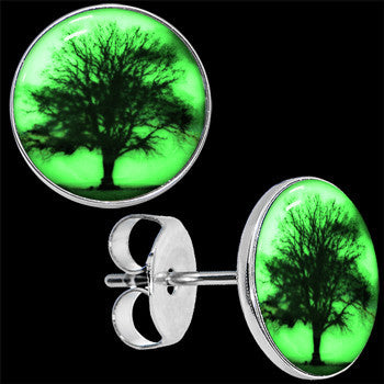 Glow in the Dark Sunset Tree Stainless Steel Stud Earrings stylish jewelry