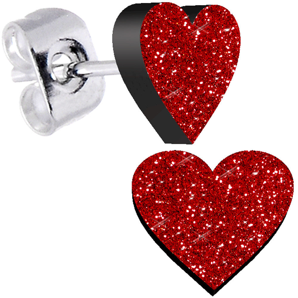 Stainless Steel Glitter Heart Stud Earrings Hypoallergenic