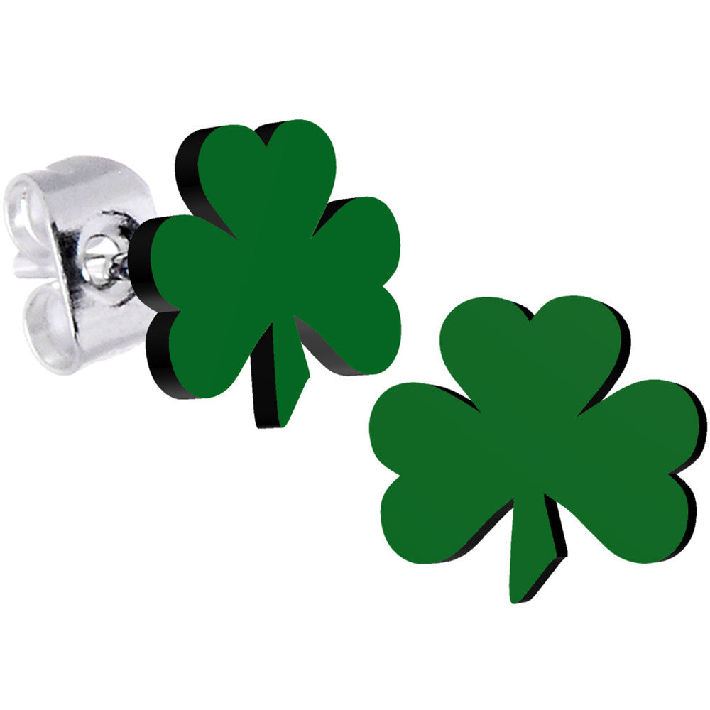 Green Irish Clover Hypoallergenic Stainless Steel Stud Earrings- St Patricks Day