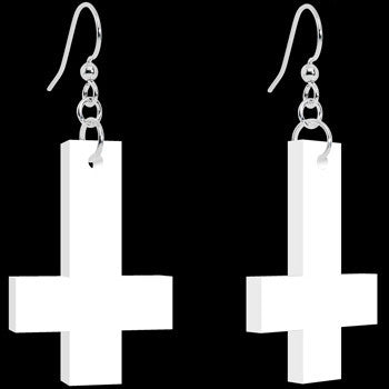 White Inverted Cross Dangle Earrings lightweight body jewelry