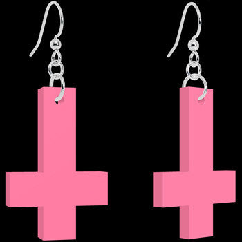 Pink Inverted Cross Dangle Earrings