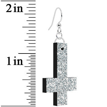 Diamond Dust Glitter Inverted Cross Dangle Earrings lightweight body jewelry