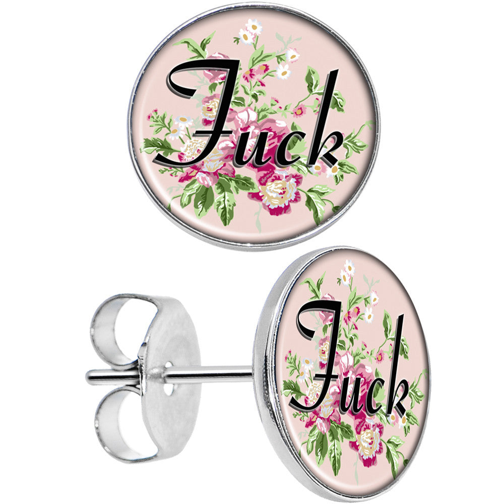 Stainless Steel Post Flowery Language F*ck Hypoallergenic Stainless Steel Stud Earrings