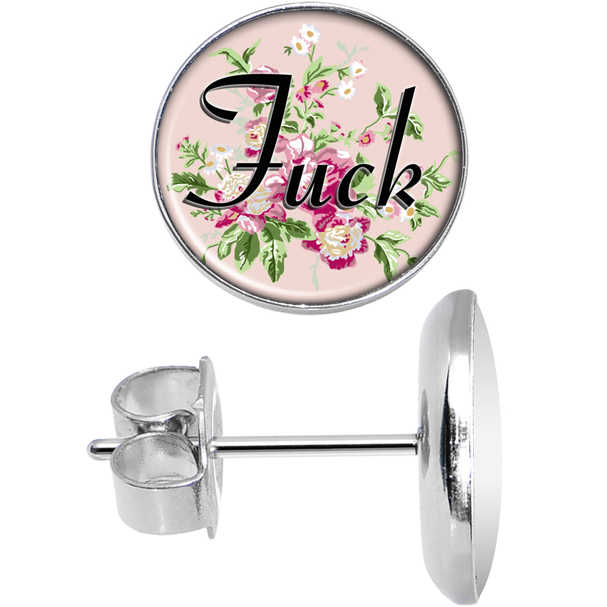 Stainless Steel Post Flowery Language F*ck Stainless Steel Stud Earrings lightweight body jewelry