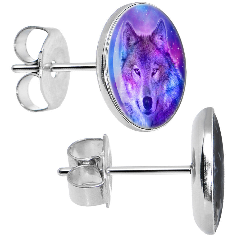 Harmonious Universe and Wolf Hypoallergenic Stainless Steel Stud Earrings