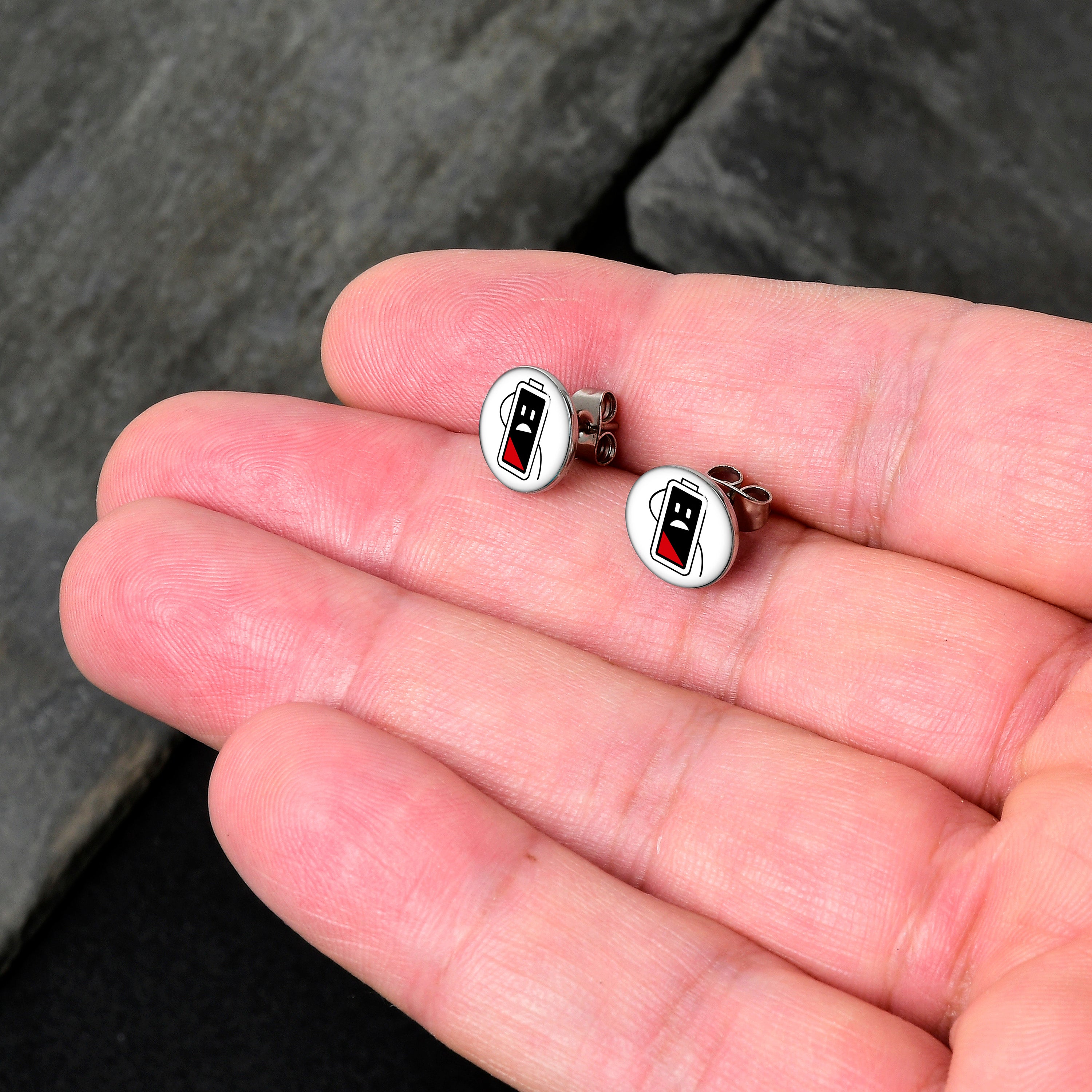 Battery Empty Stud Earrings by Onyx O