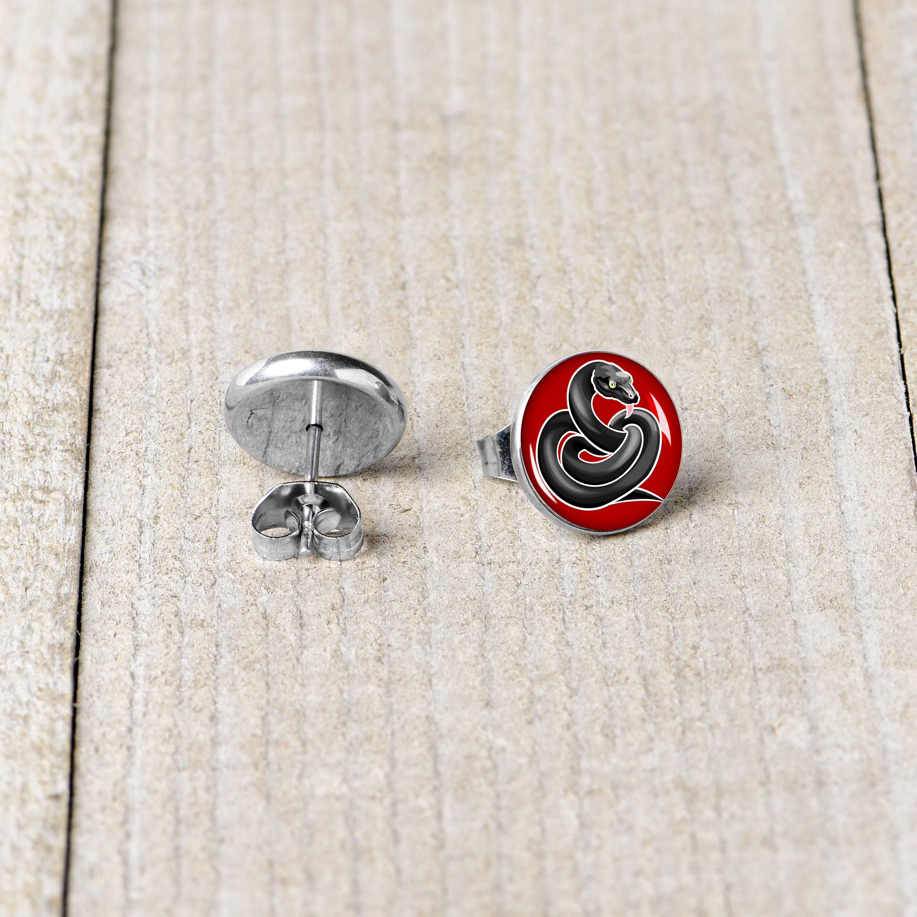 Black Snake Stud Earrings by Onyx O