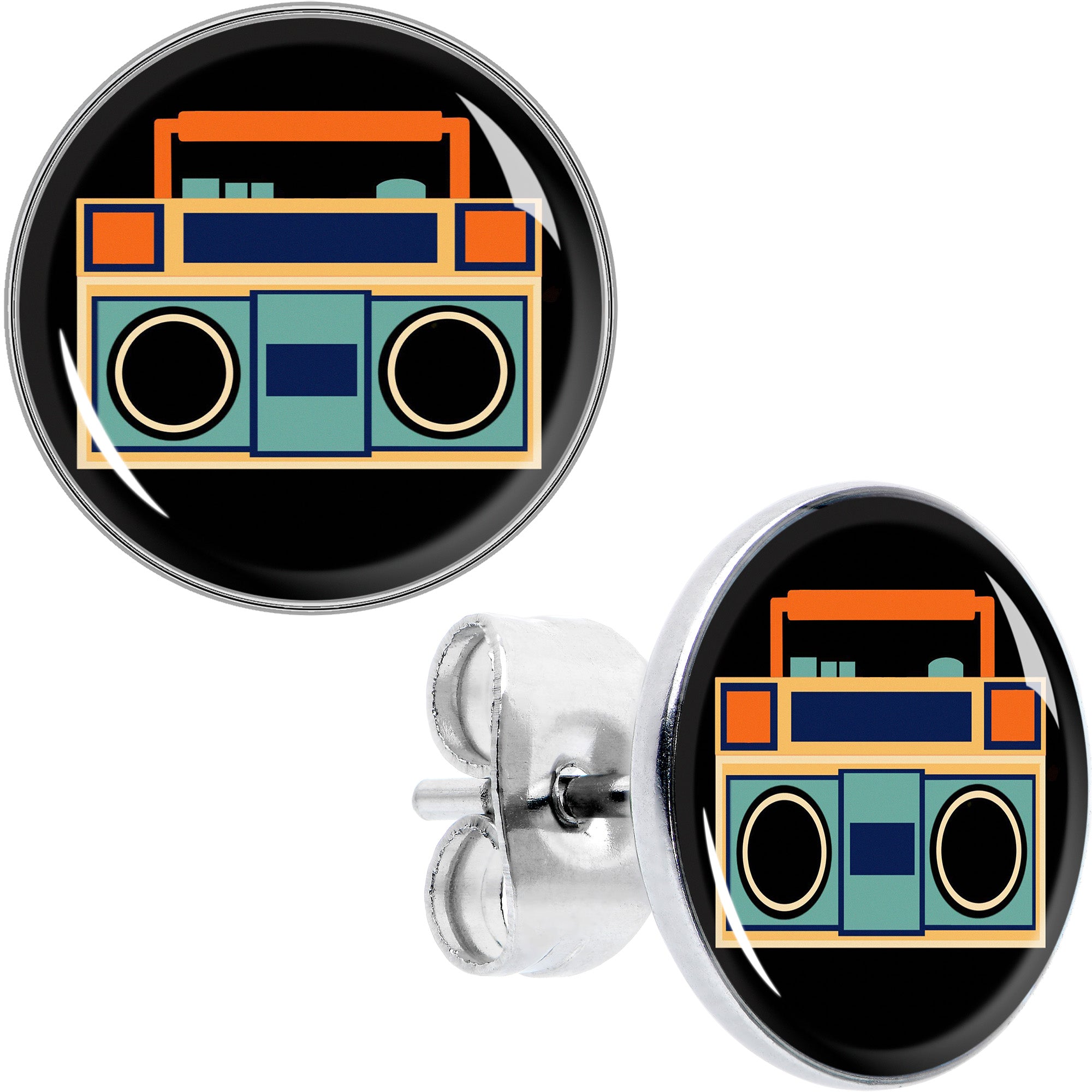 Retro Boombox Stud Earrings by Onyx O