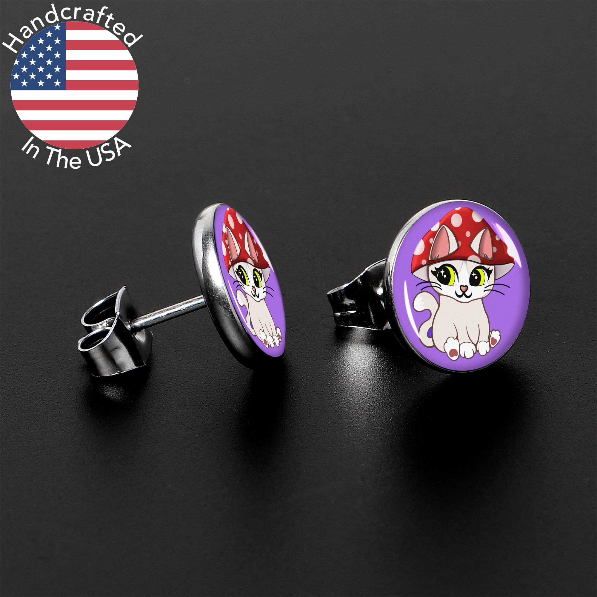Polka Dot Mushroom Hat Cat Stainless Steel Stud Earrings stylish jewelry