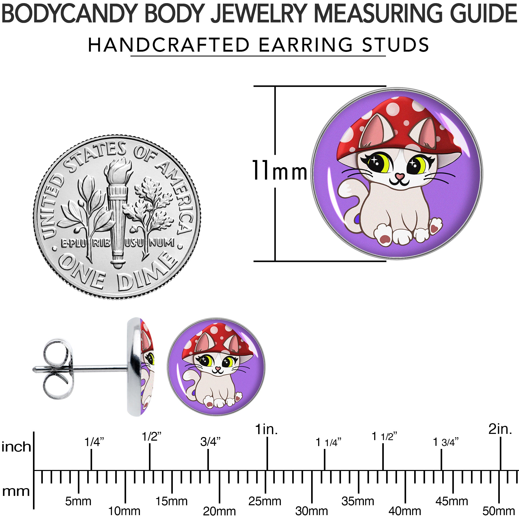 Polka Dot Mushroom Hat Cat Stainless Steel Stud Earrings perfect for sensitive ears