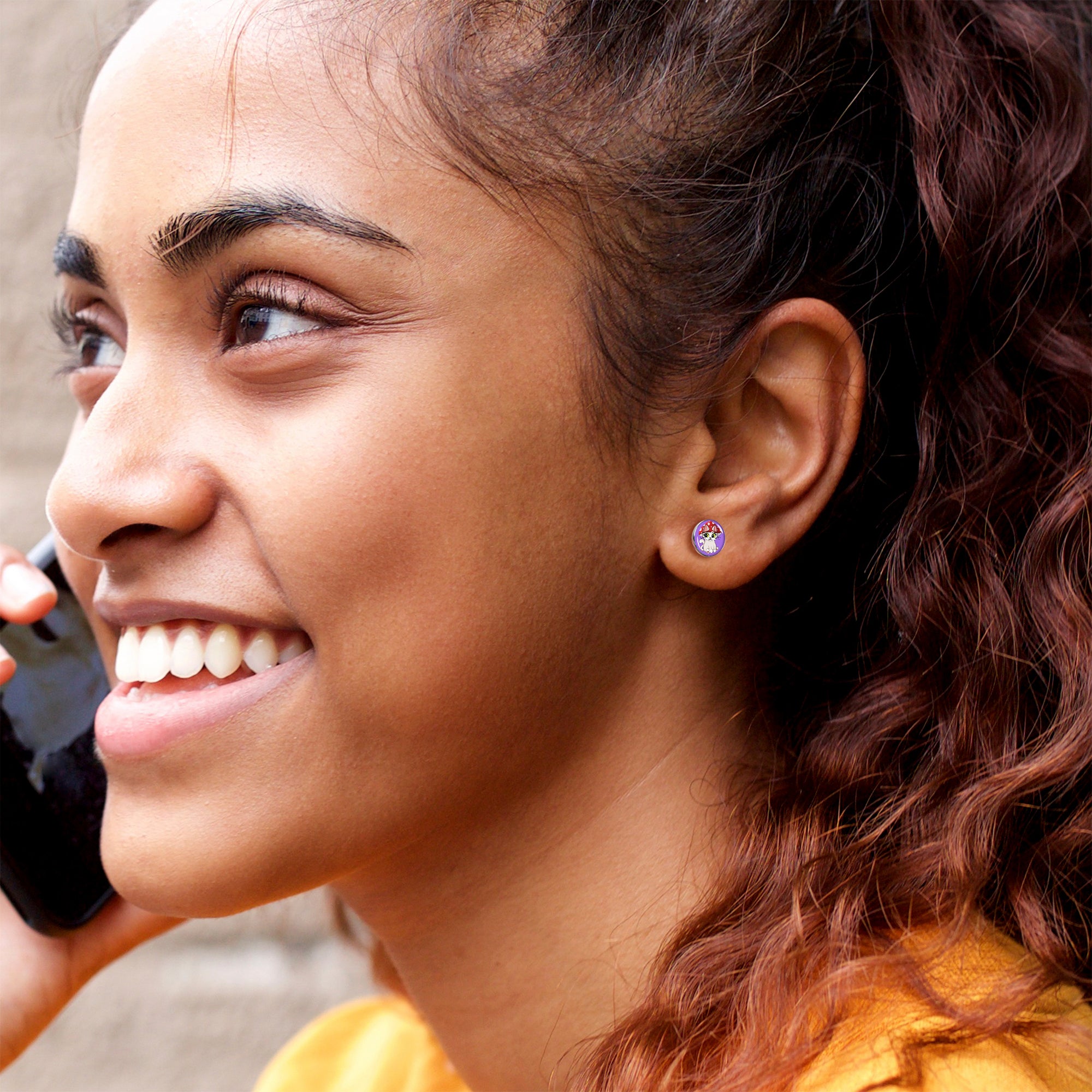 Polka Dot Mushroom Hat Cat Stud Earrings by Onyx O