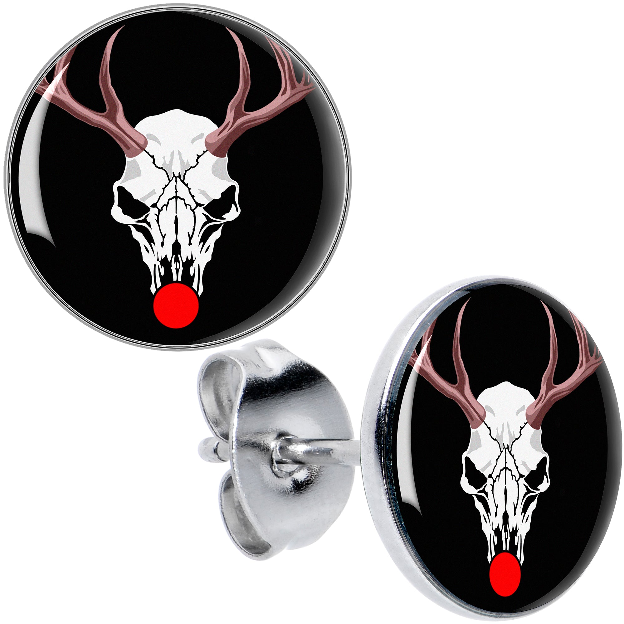 Holiday Dead Nosed Reindeer Hypoallergenic Stainless Steel Stud Earrings