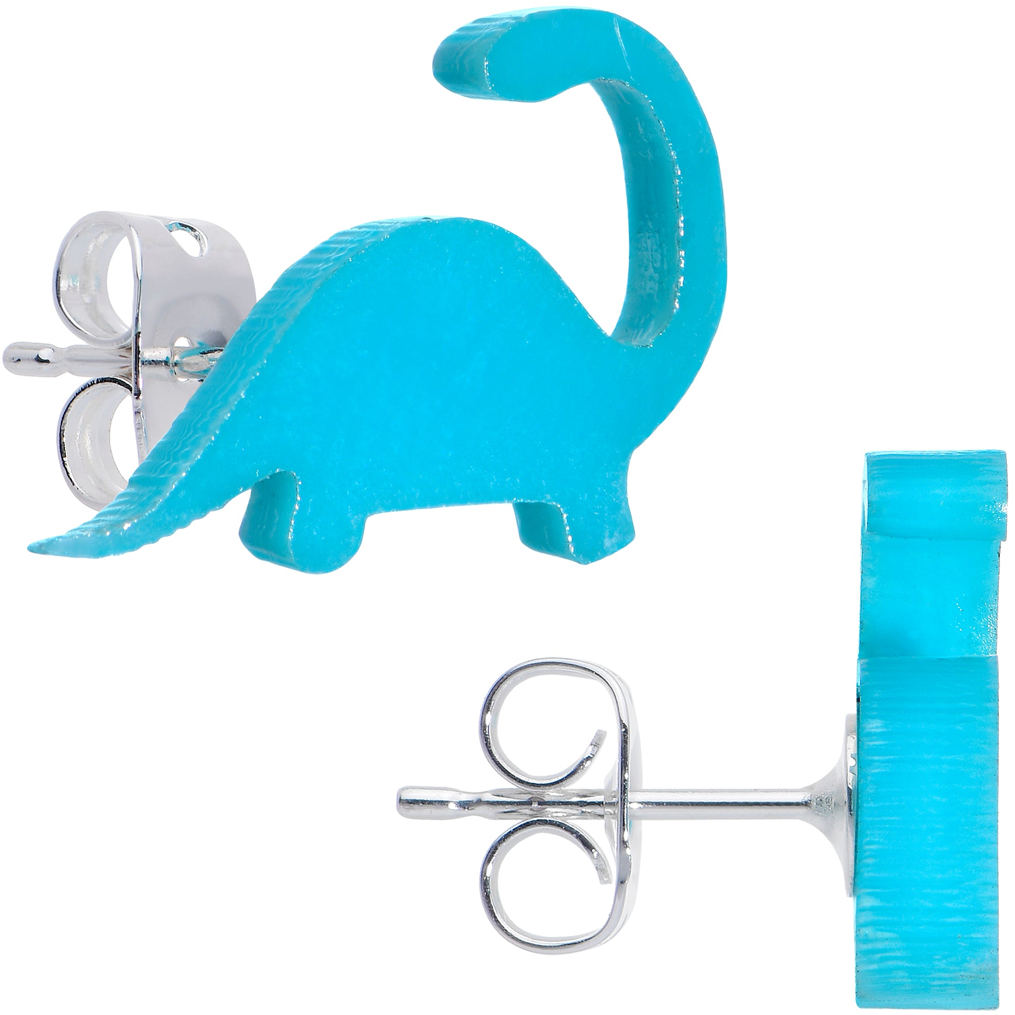 Blue Acrylic Brontosaurus Dinosaur Stainless Steel Stud Earrings handmade design