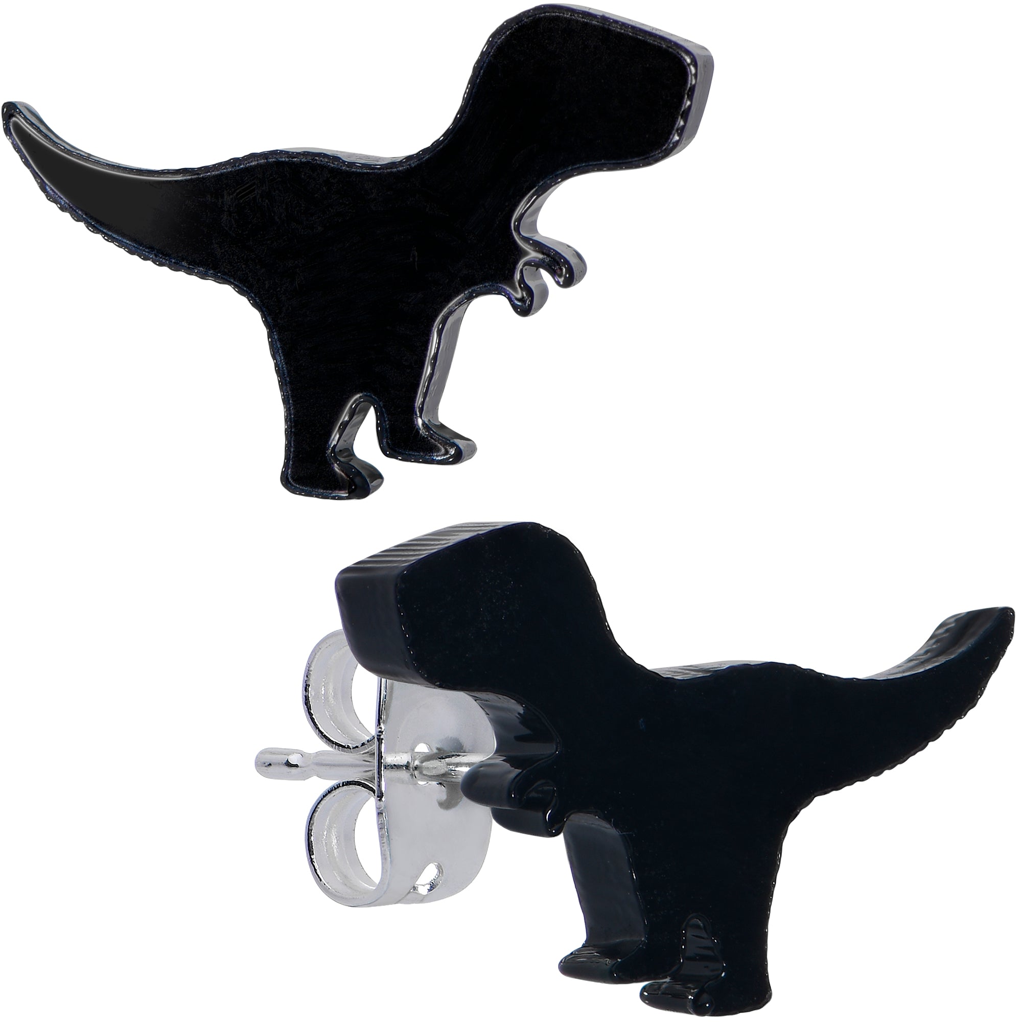 Black Acrylic Tyrannosaurus Rex Dinosaur Hypoallergenic Stainless Steel Stud Earrings