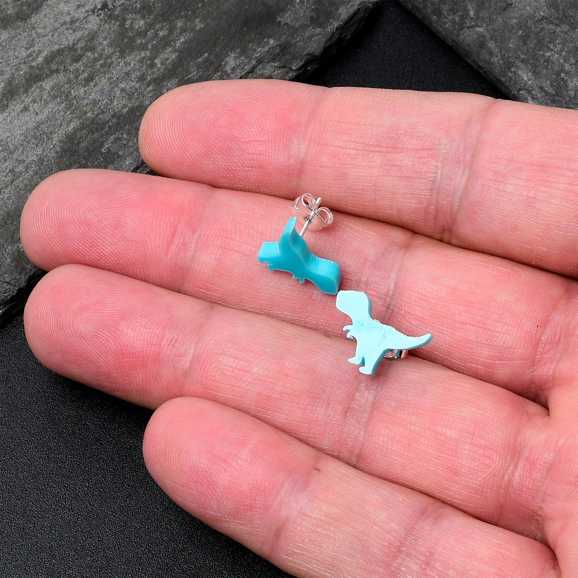 Blue Acrylic Tyrannosaurus Rex Dinosaur Stainless Steel Stud Earrings stainless steel hypoallergenic