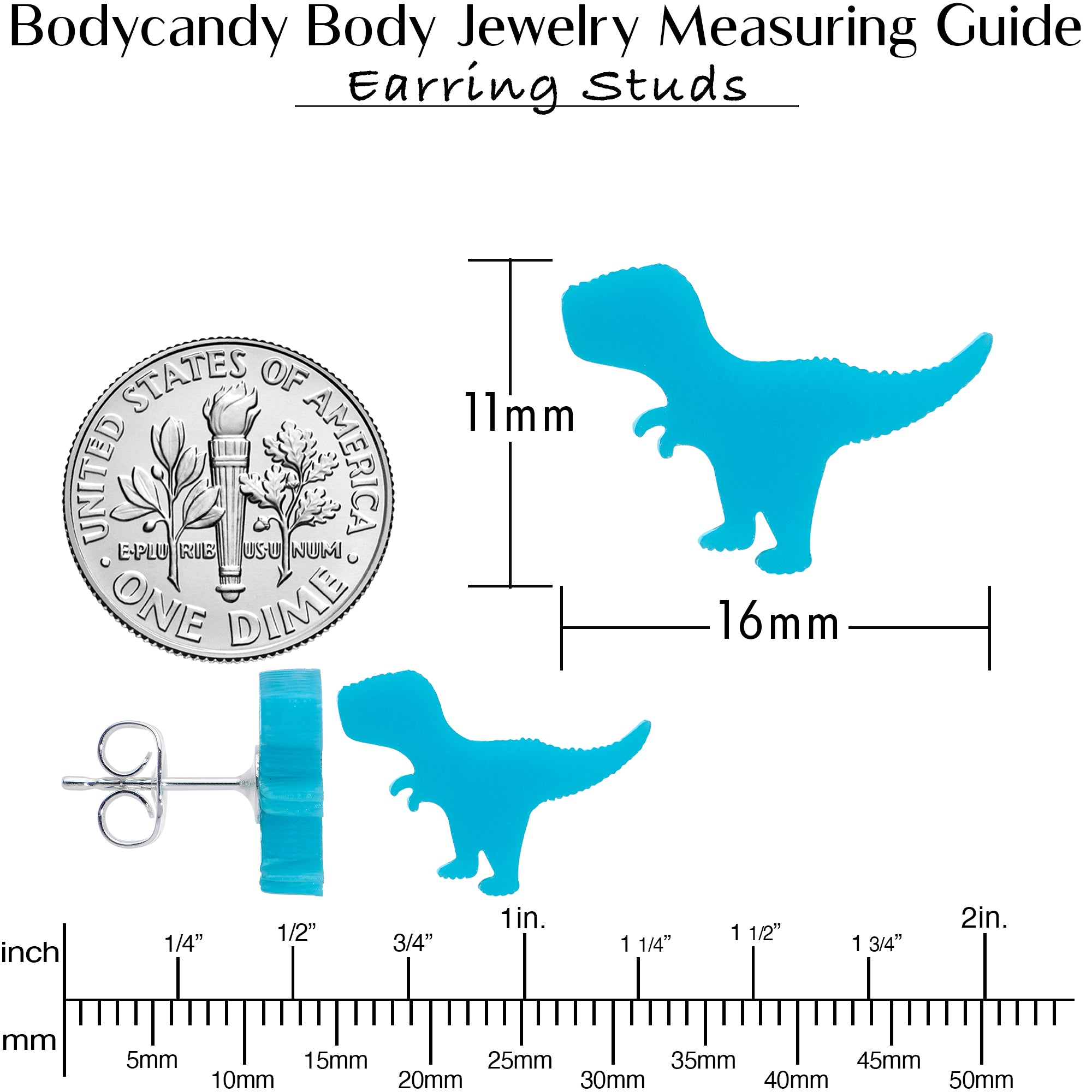 Blue Acrylic Tyrannosaurus Rex Dinosaur Stainless Steel Stud Earrings perfect for sensitive ears