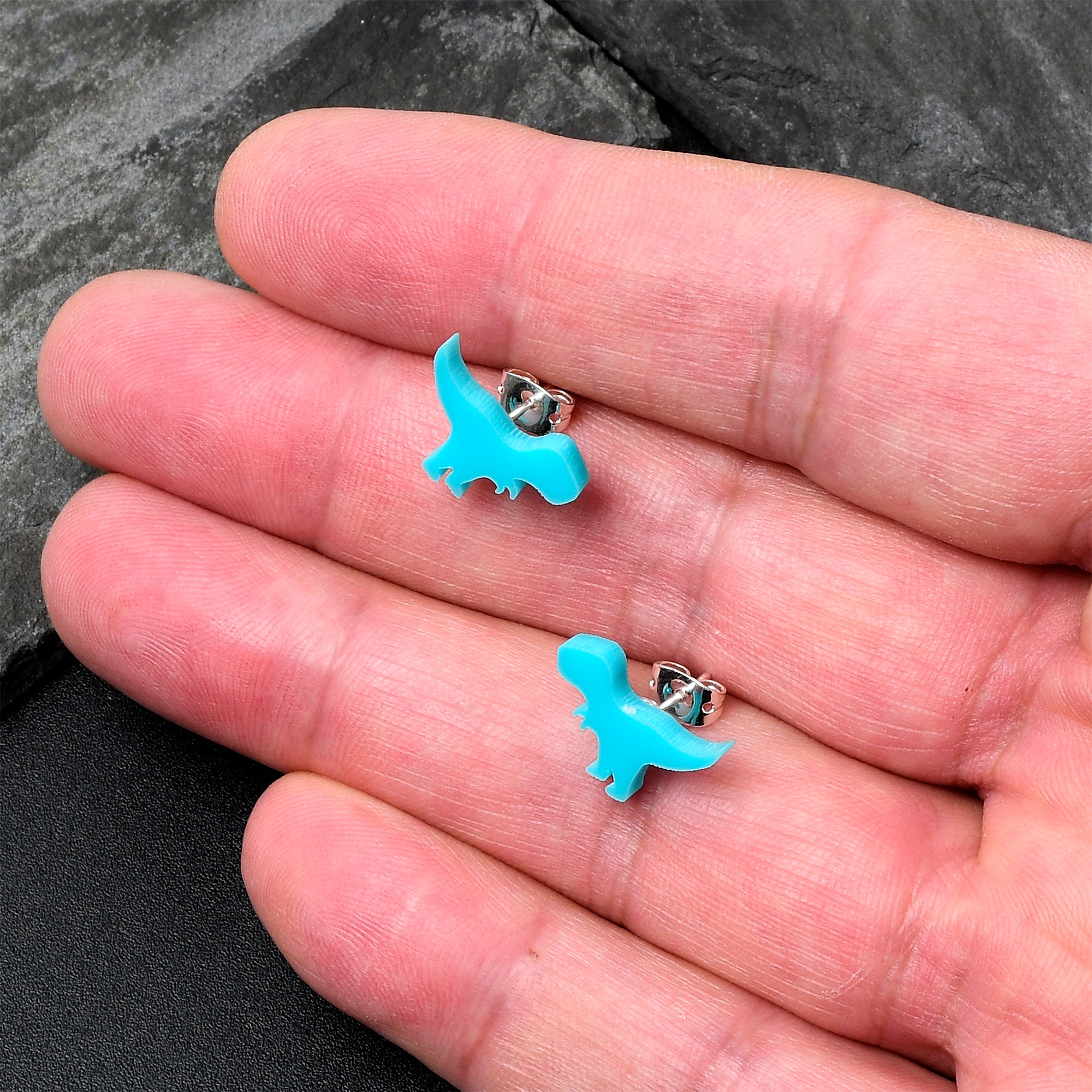Blue Acrylic Tyrannosaurus Rex Dinosaur Stainless Steel Stud Earrings custom design option