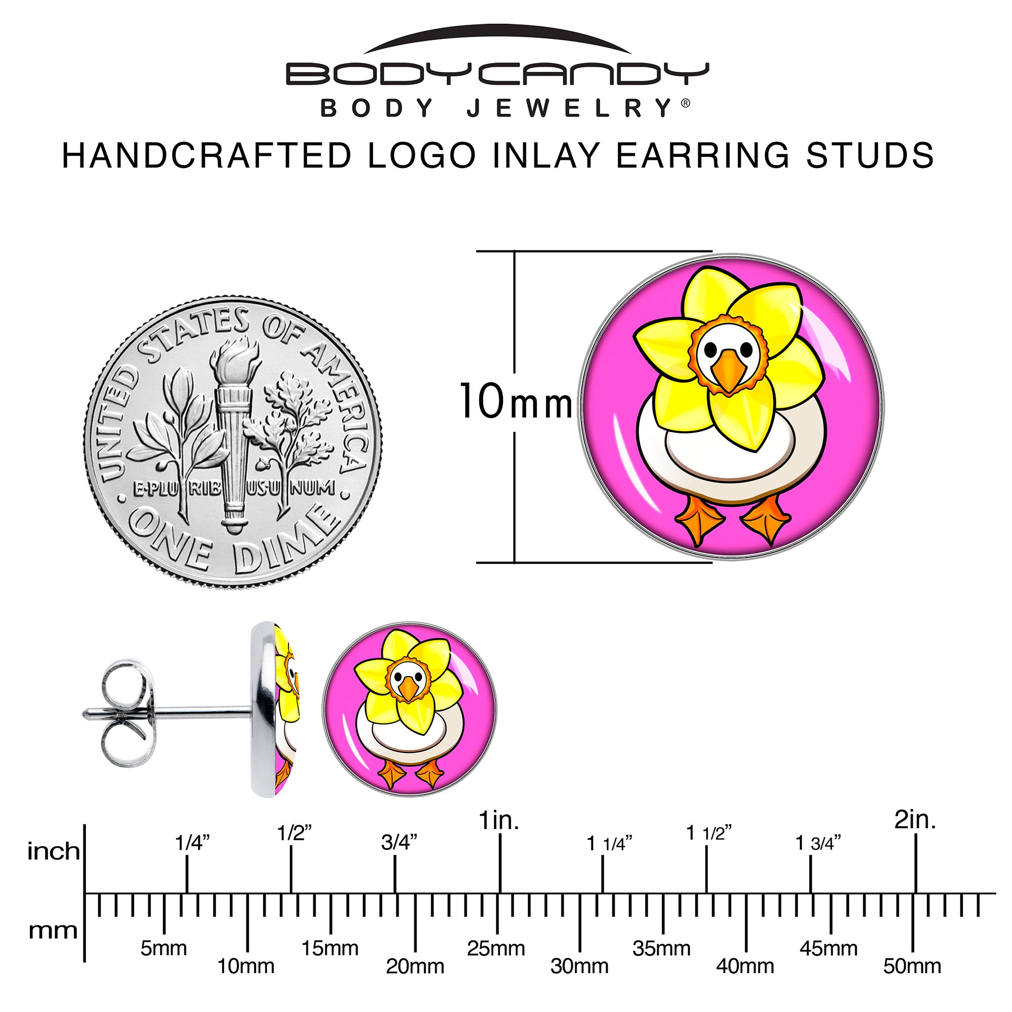 Daffodil Duck Stainless Steel Stud Earrings perfect for sensitive ears