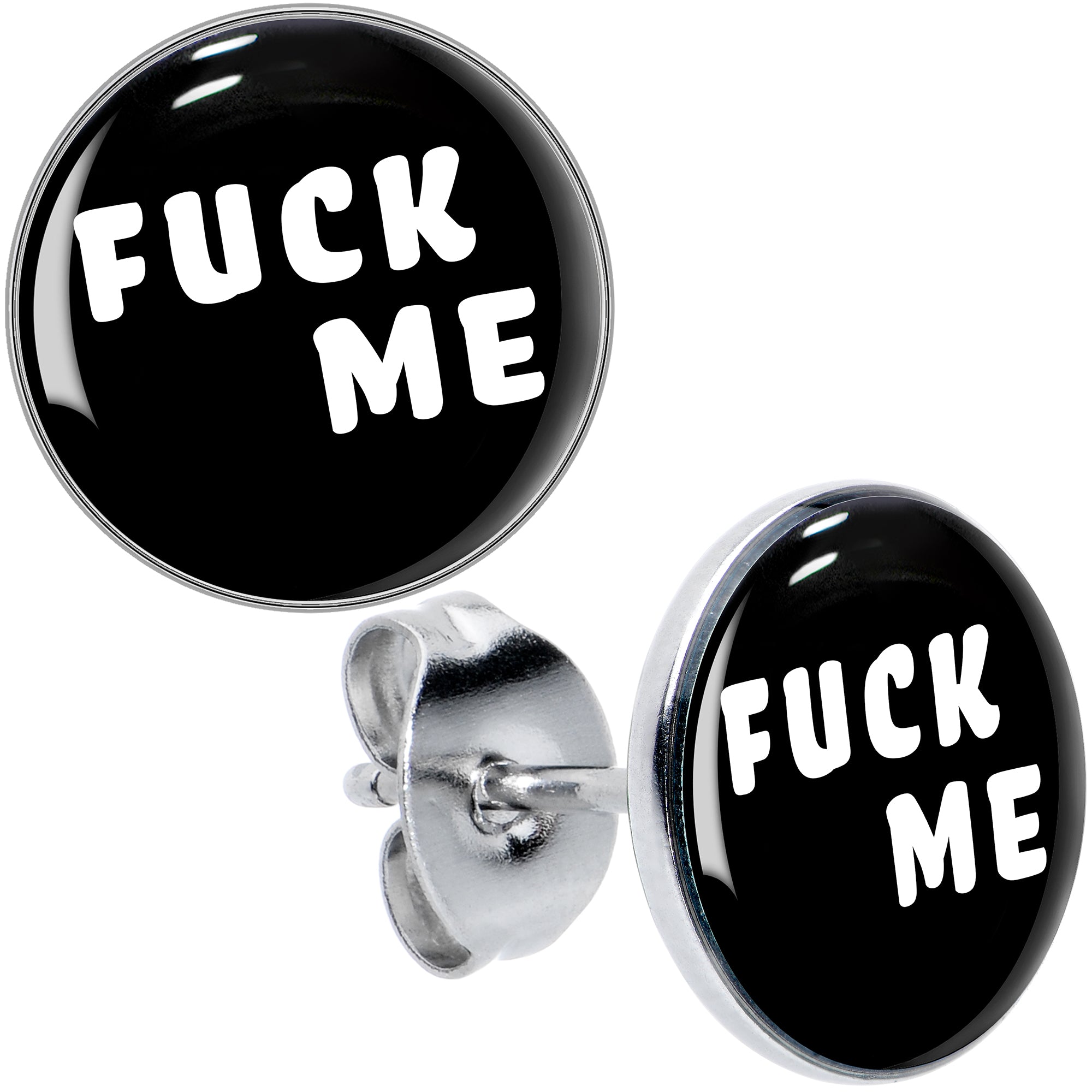 Black and White F*ck Me Hypoallergenic Stainless Steel Stud Earrings