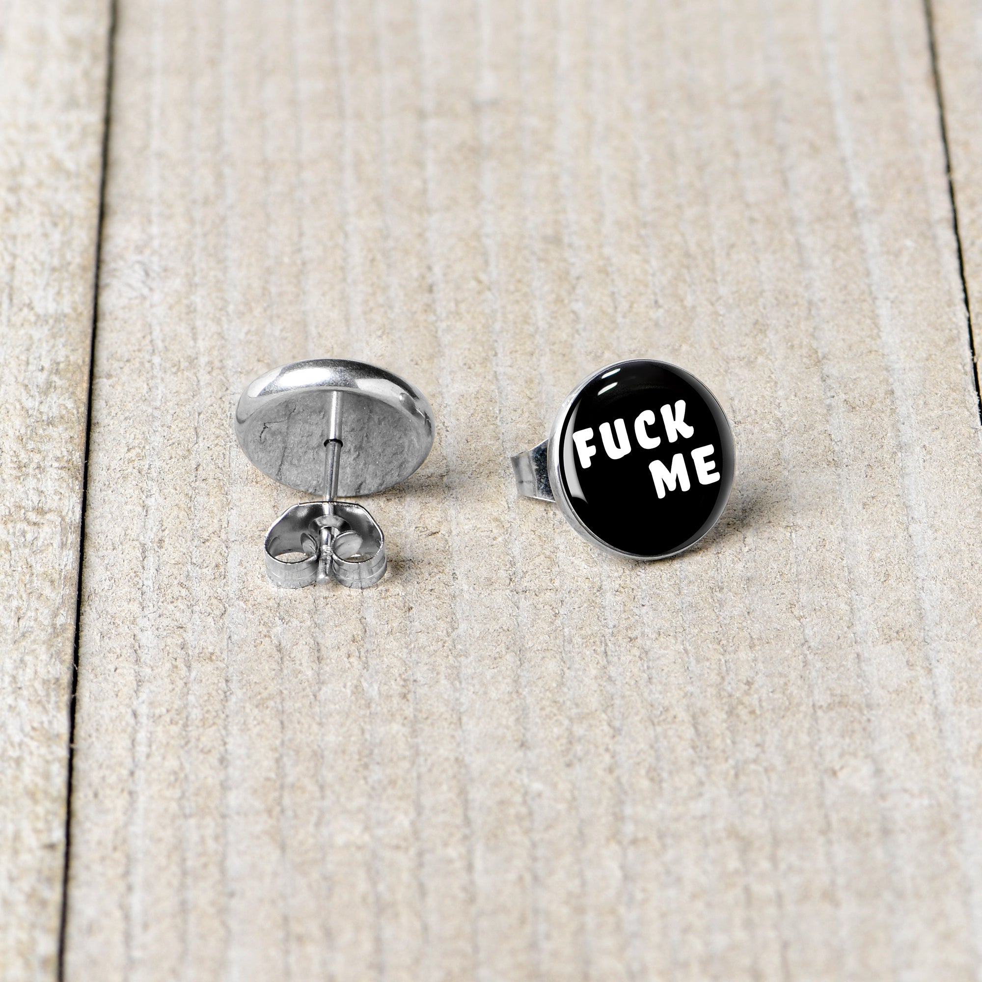Black and White F*ck Me Stainless Steel Stud Earrings stainless steel hypoallergenic