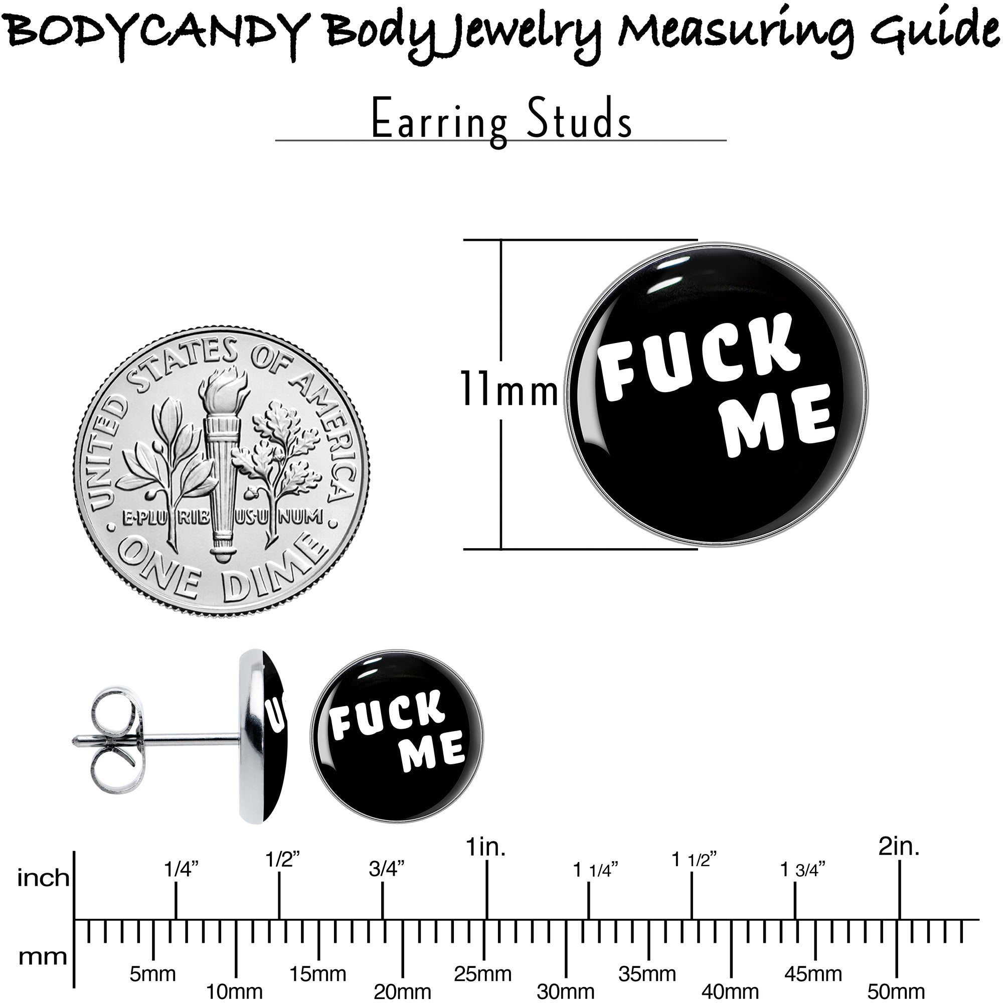 Black and White F*ck Me Stainless Steel Stud Earrings perfect for sensitive ears