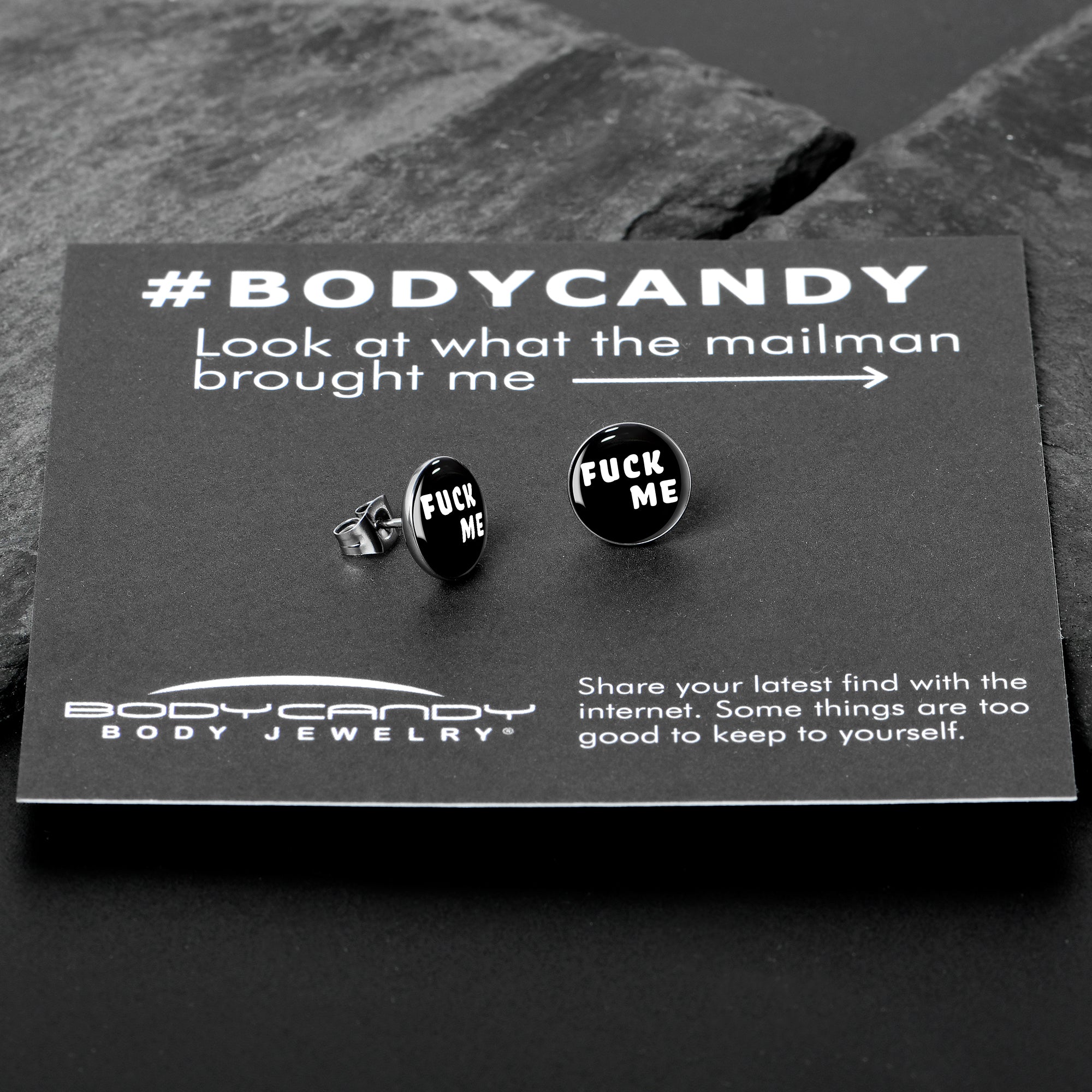 Black and White F*ck Me Stainless Steel Stud Earrings custom design option