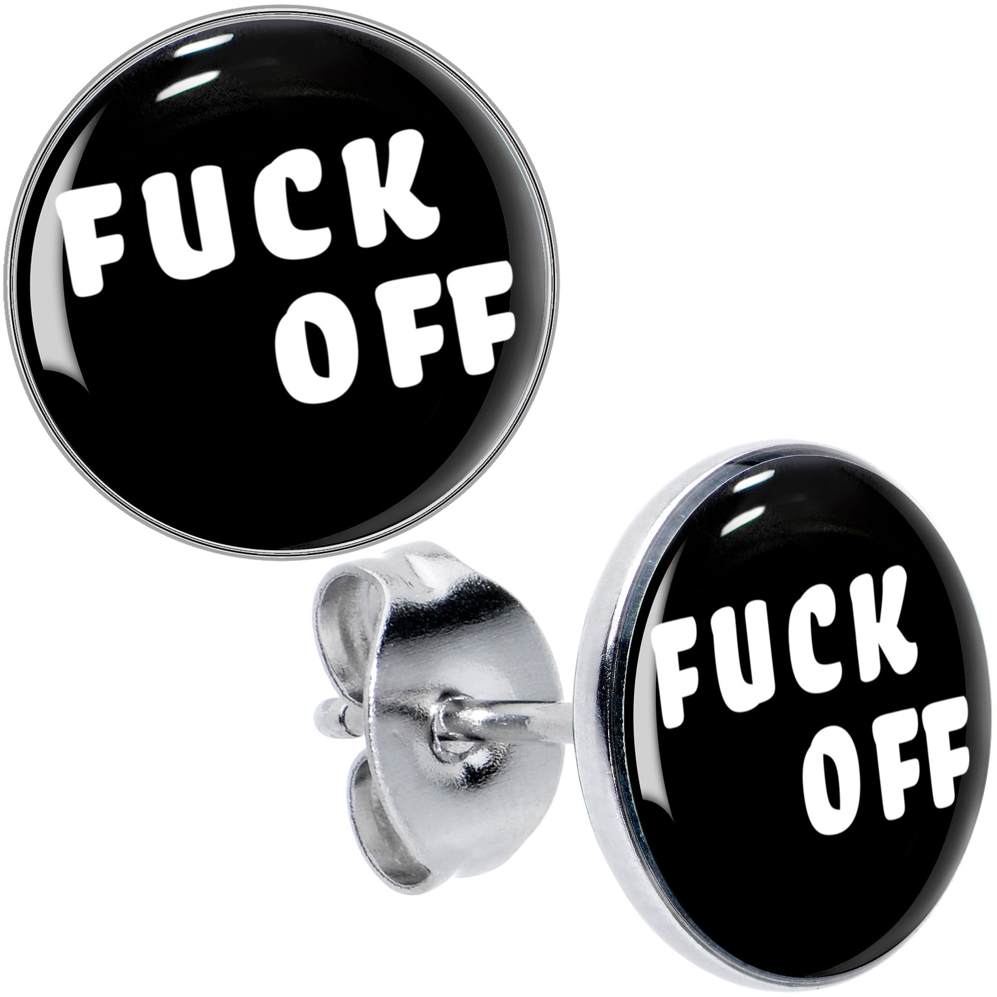 White Letters F*ck Off Hypoallergenic Stainless Steel Stud Earrings