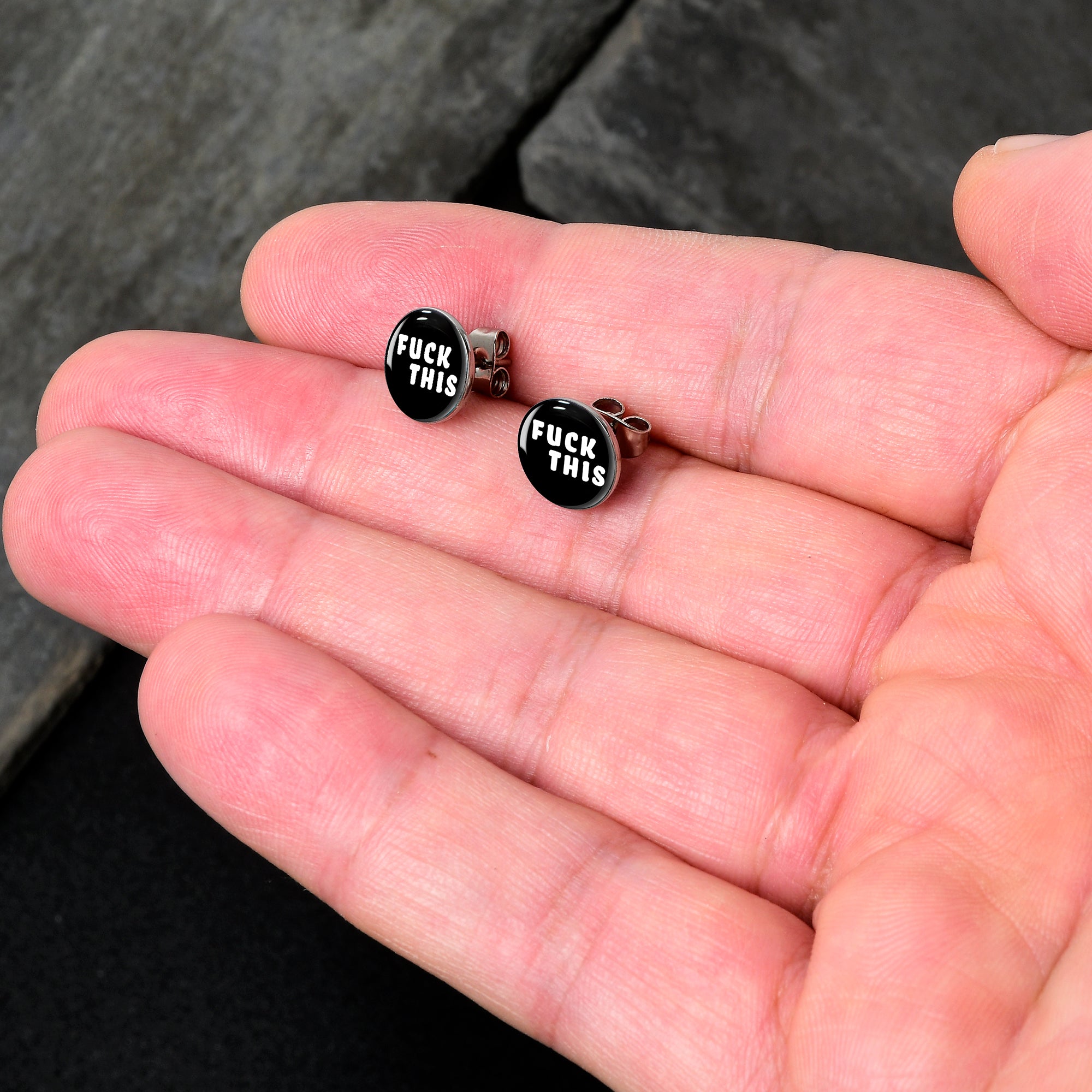 Black and White F*ck This Stainless Steel Stud Earrings lightweight body jewelry