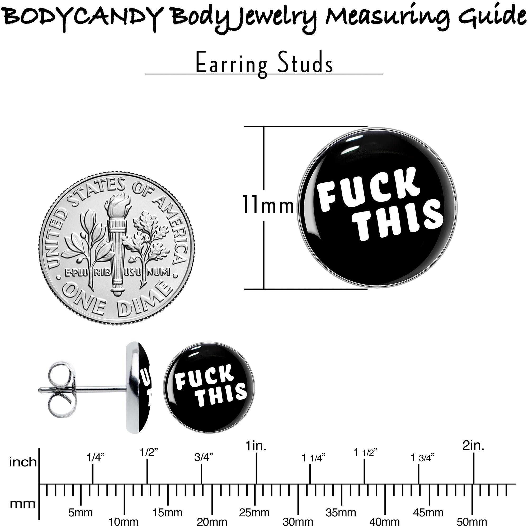 Black and White F*ck This Stainless Steel Stud Earrings perfect for sensitive ears