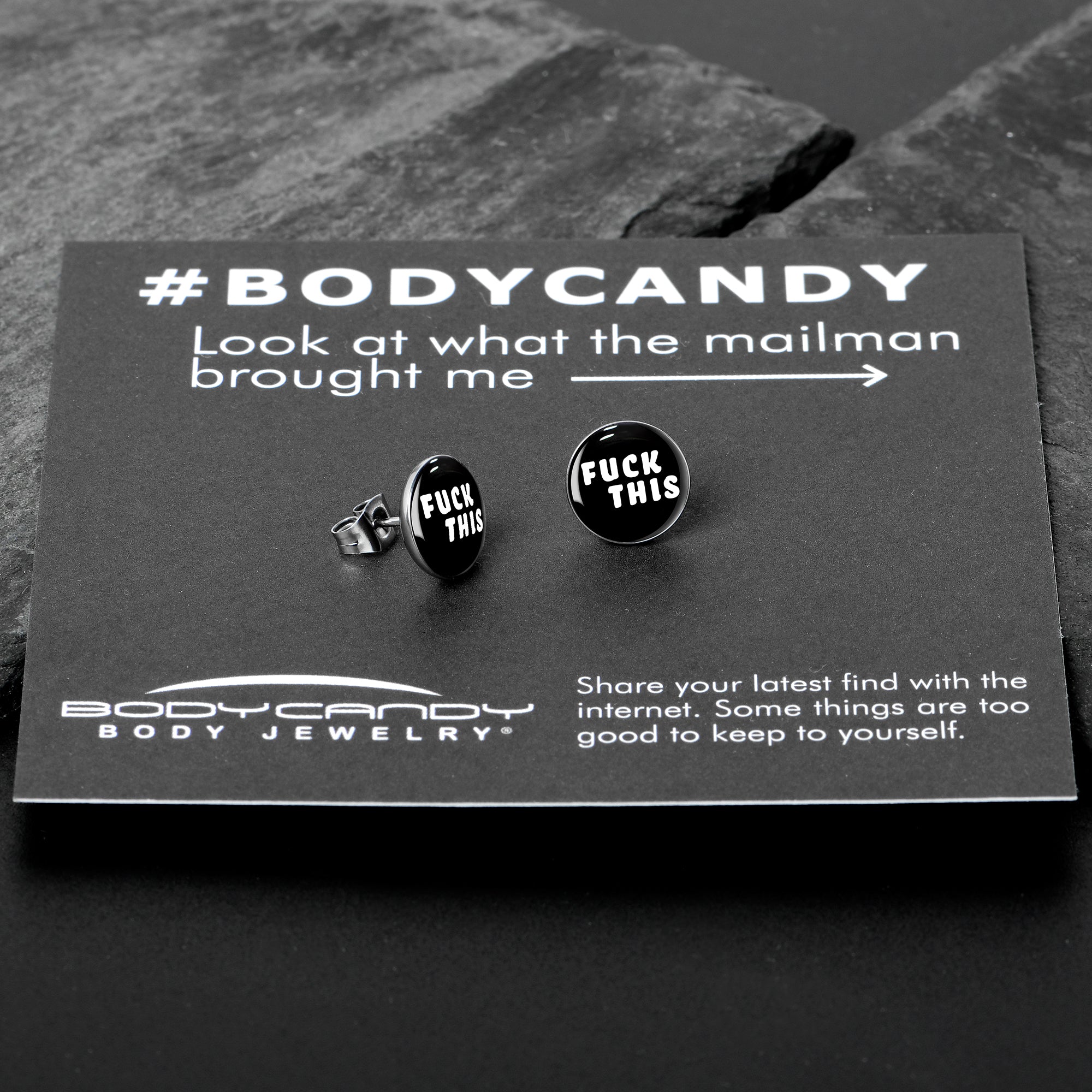 Black and White F*ck This Stainless Steel Stud Earrings custom design option