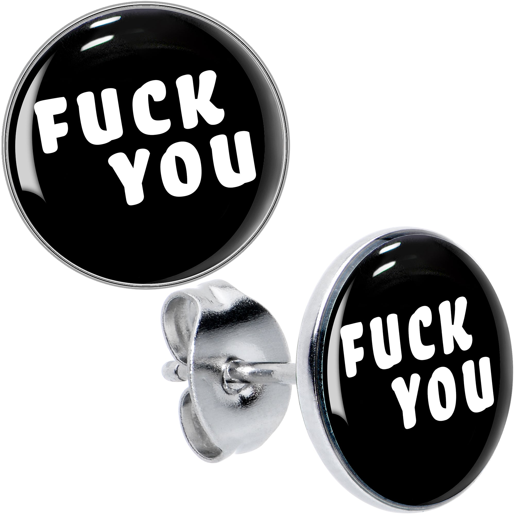 Black and White F*ck You Hypoallergenic Stainless Steel Stud Earrings