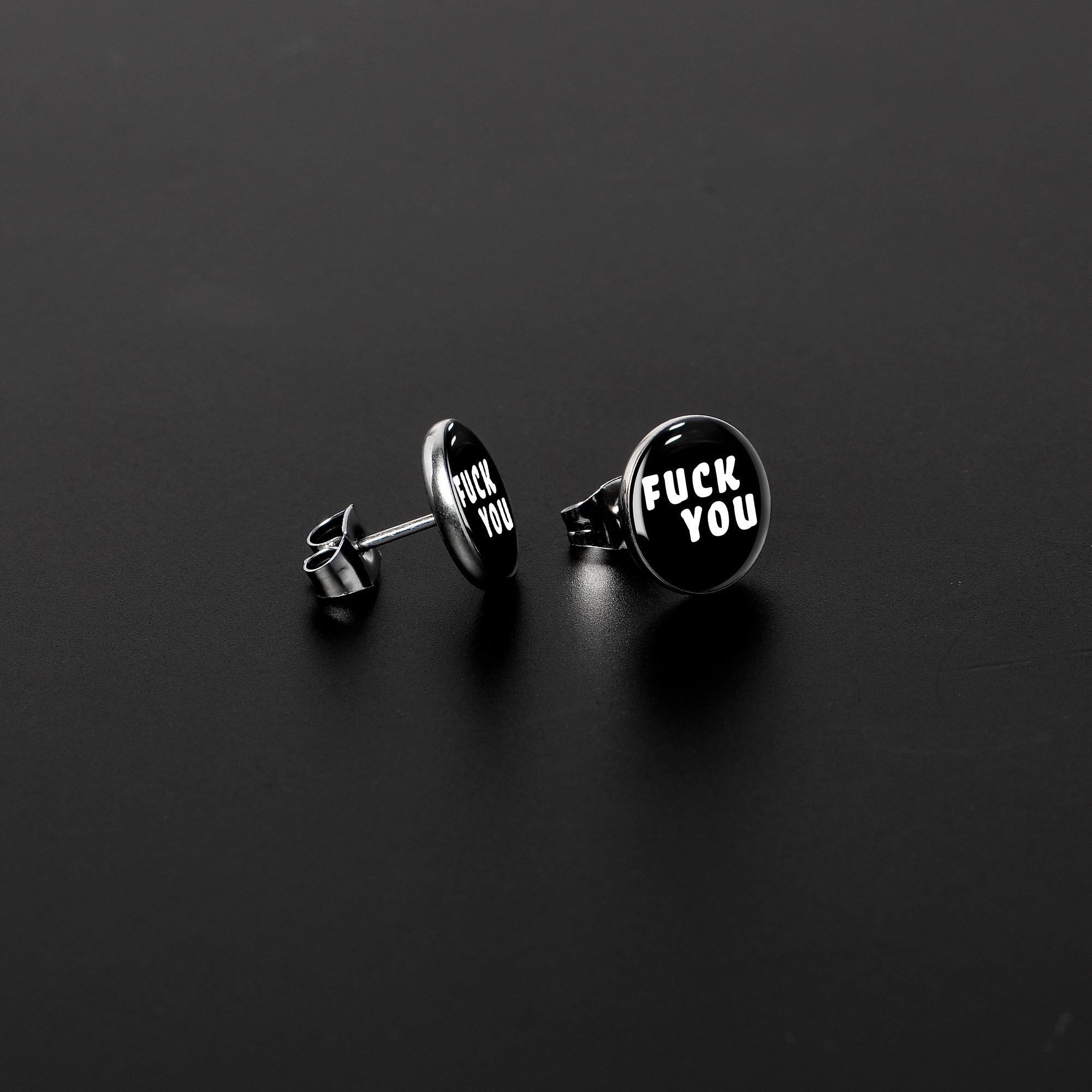 Black and White F*ck You Stainless Steel Stud Earrings stylish jewelry