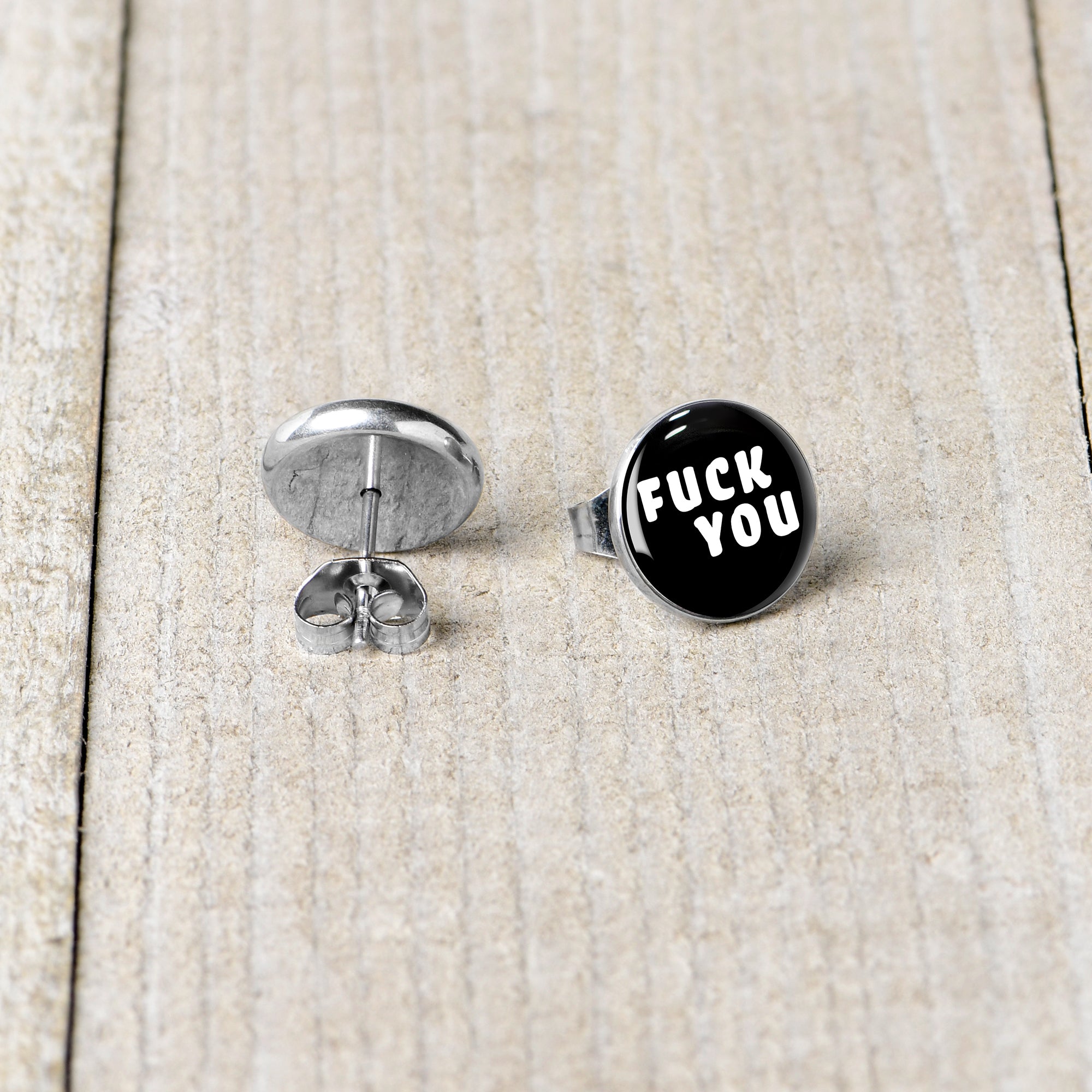 Black and White F*ck You Stainless Steel Stud Earrings stainless steel hypoallergenic