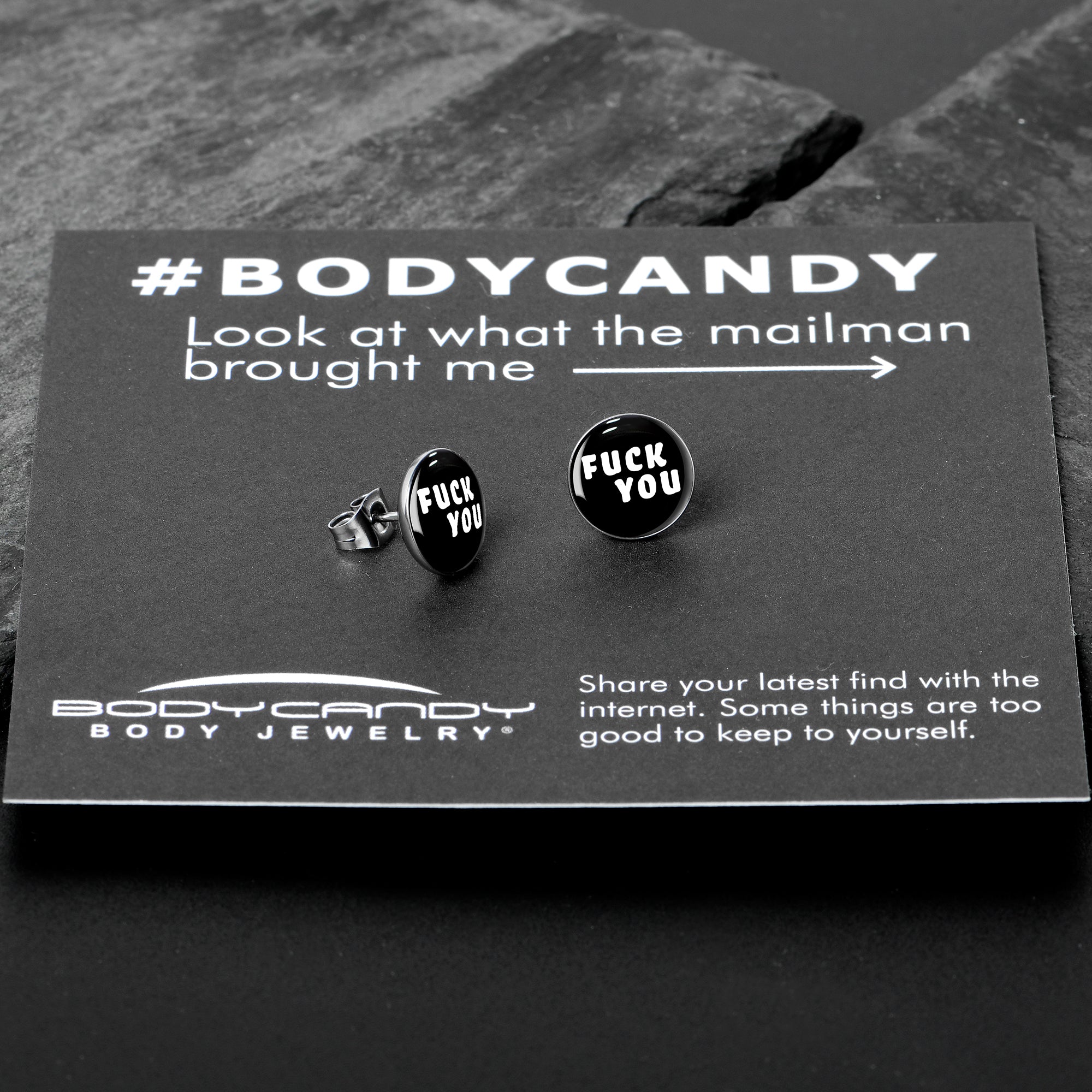 Black and White F*ck You Stainless Steel Stud Earrings custom design option