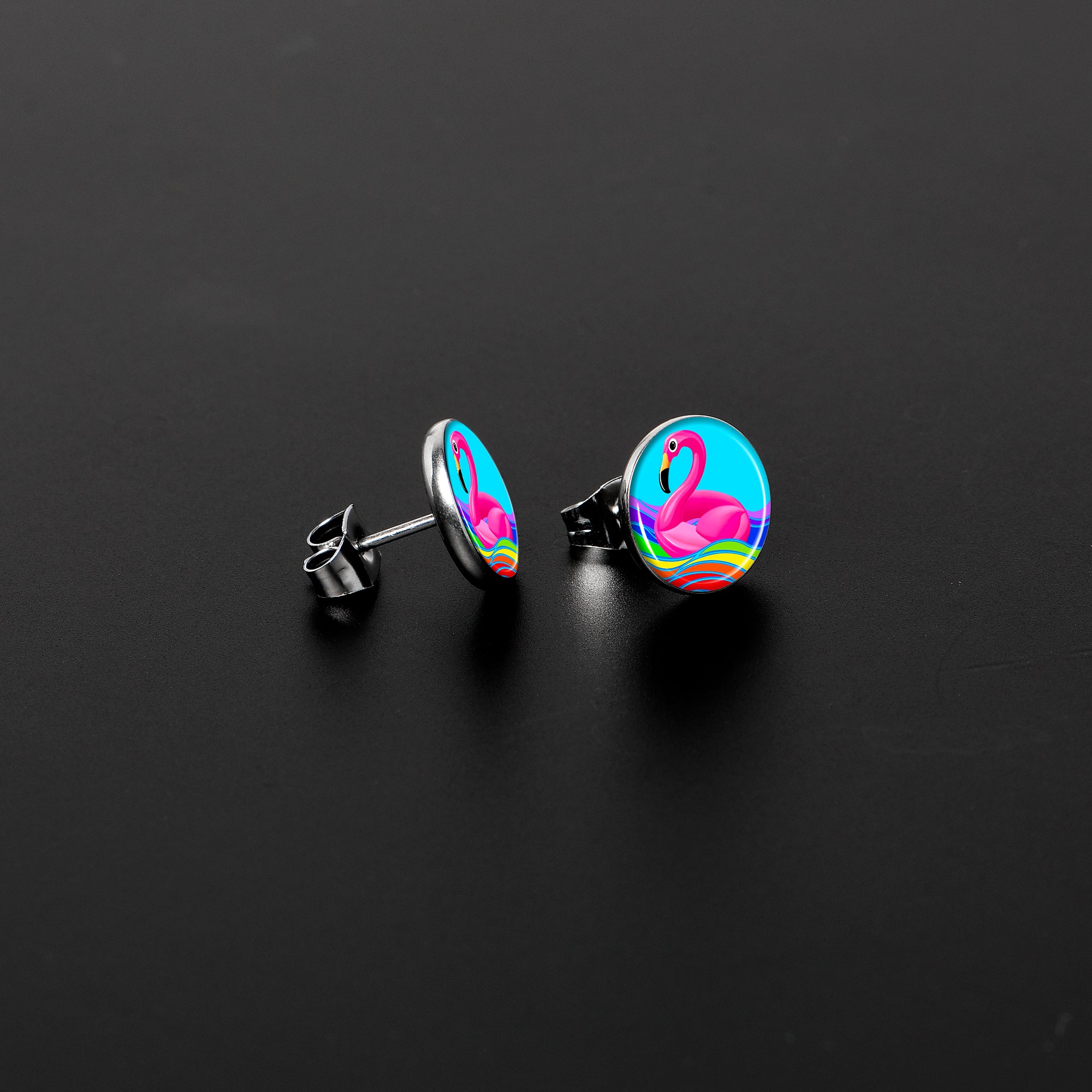Rainbow Sea Floating Flamingo Stainless Steel Stud Earrings stylish jewelry