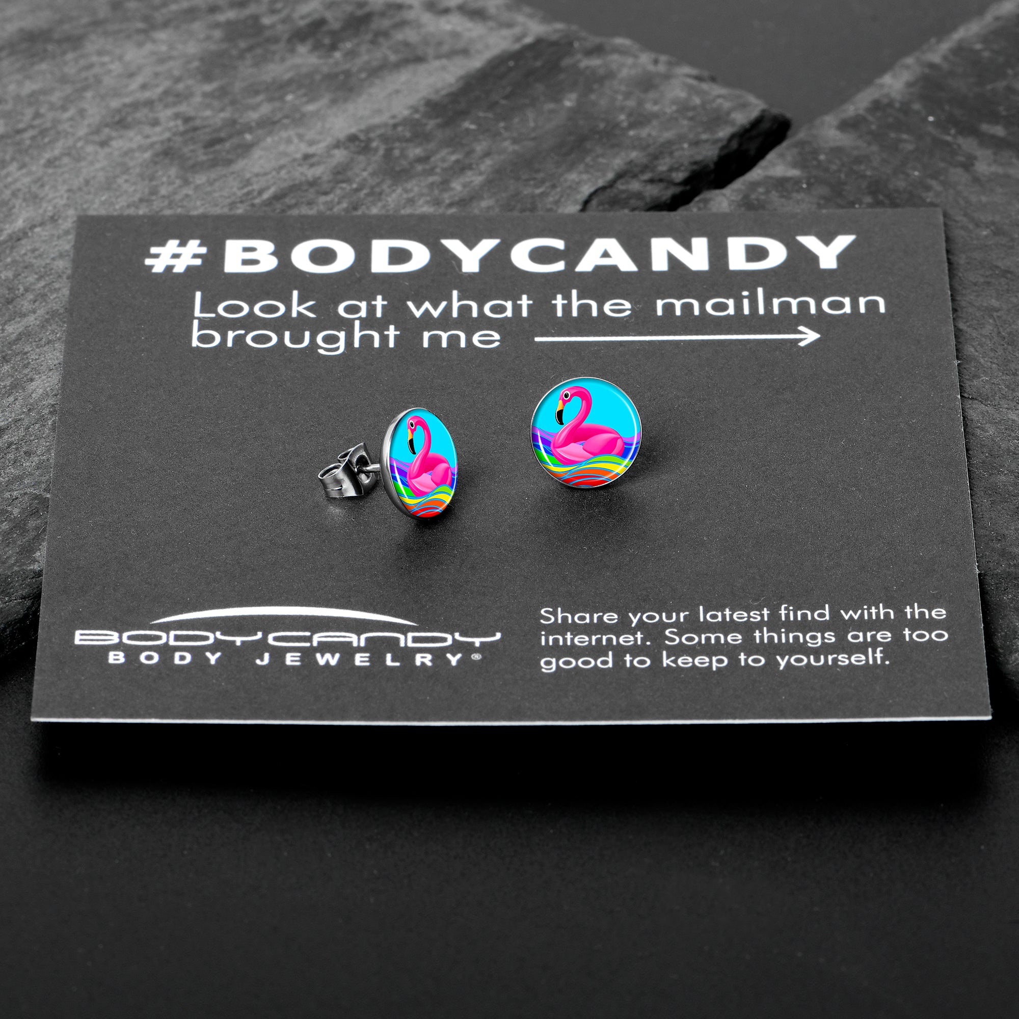 Rainbow Sea Floating Flamingo Stainless Steel Stud Earrings custom design option