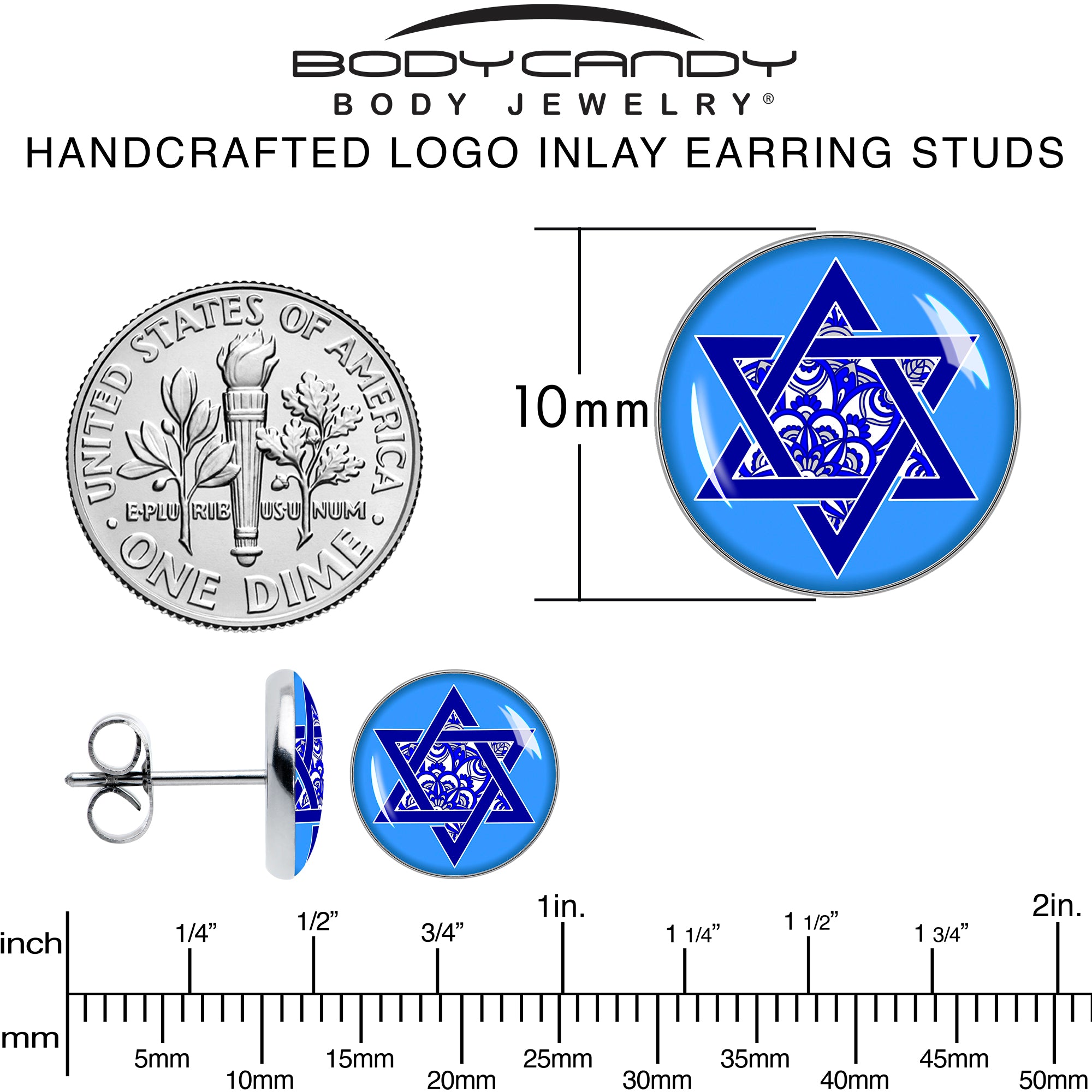 Floral Star of David Stainless Steel Stud Earrings stainless steel hypoallergenic