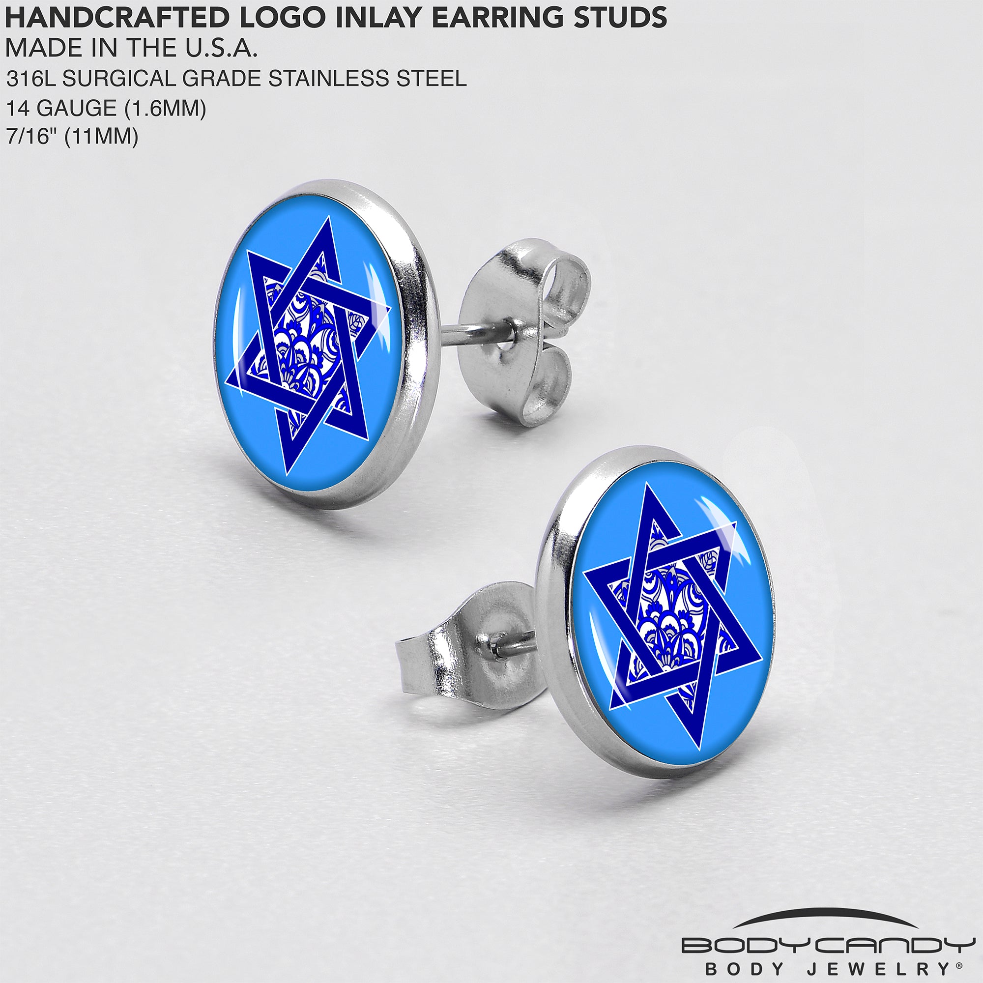 Floral Star of David Stainless Steel Stud Earrings perfect for sensitive ears