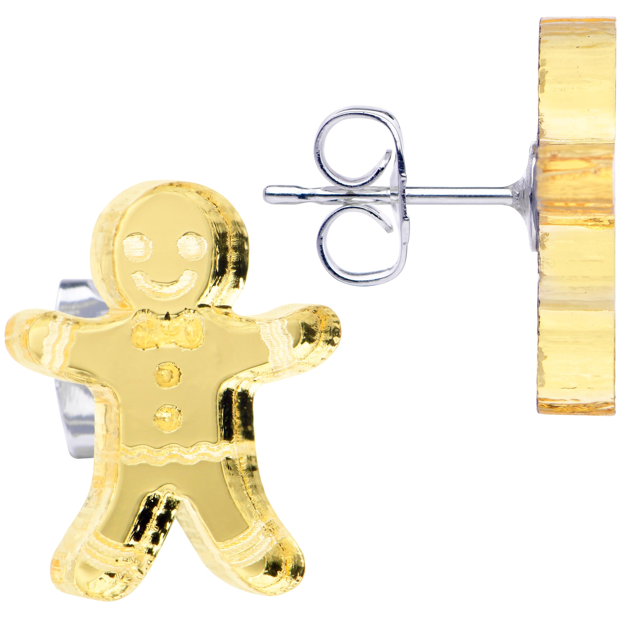 Holiday Gingerbread Man Stainless Steel Stud Earrings lightweight body jewelry
