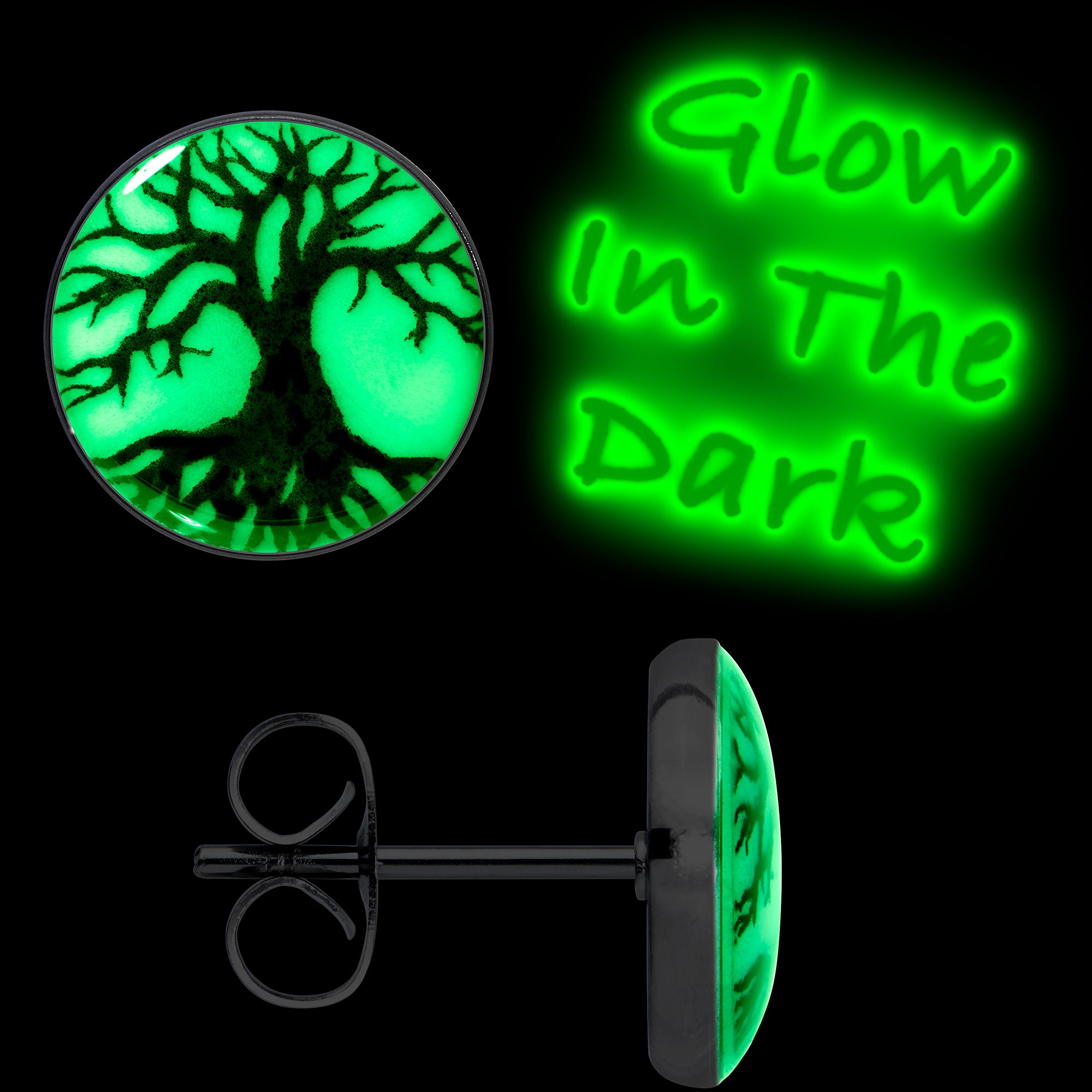 Stainless Steel Tree of Life Glow in the Dark Stainless Steel Stud Earrings lightweight body jewelry